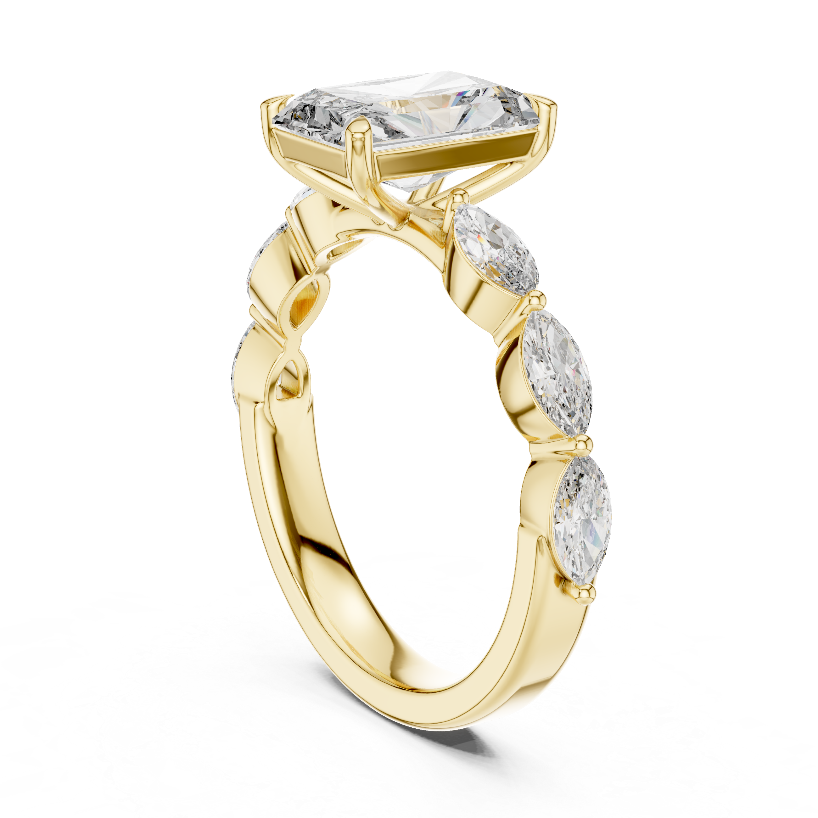 Ring with Rectangular and Marquise Diamonds