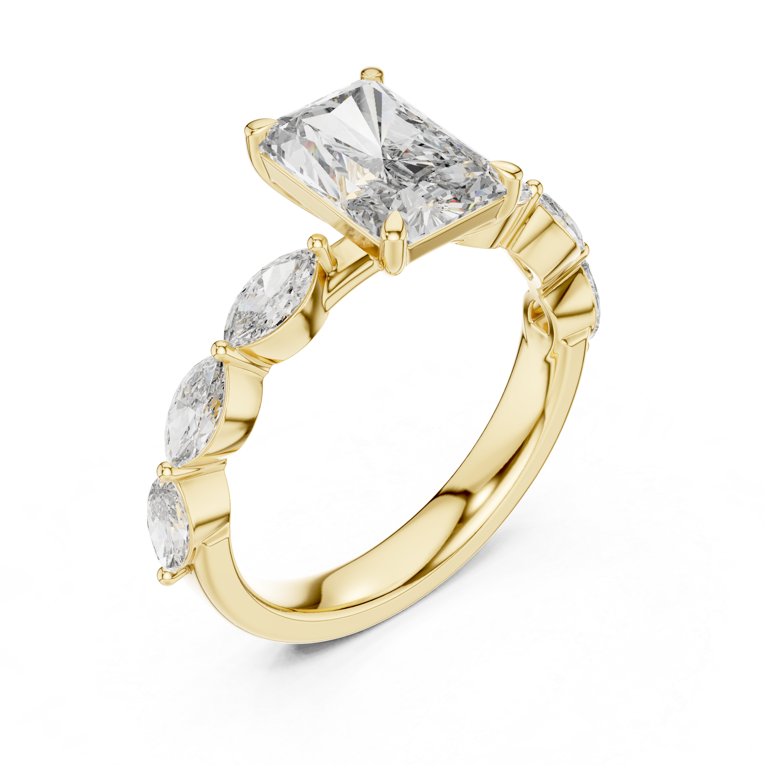 Ring with Rectangular and Marquise Diamonds