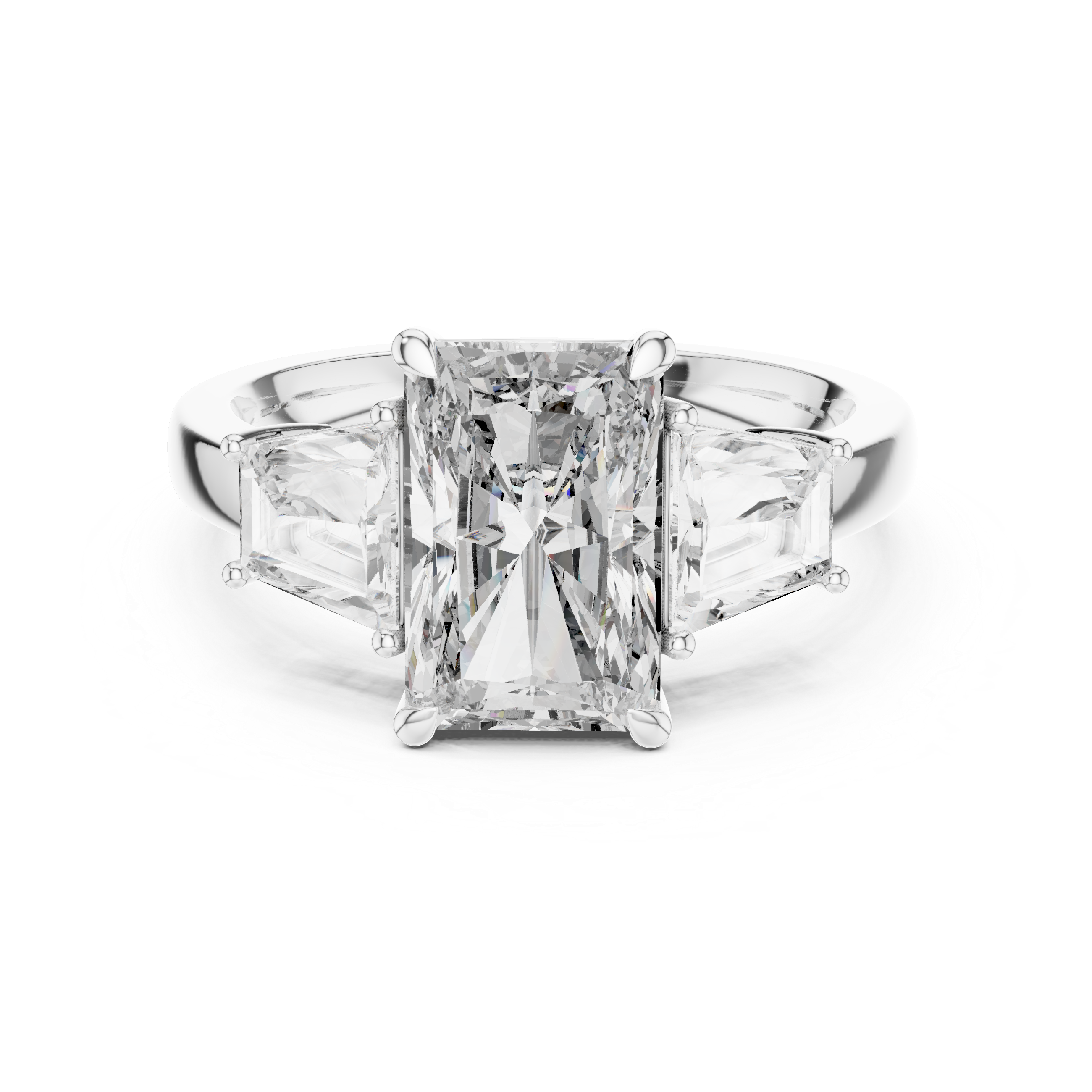 Three-Stone Diamond Engagement Ring with Rectangular Center Stone