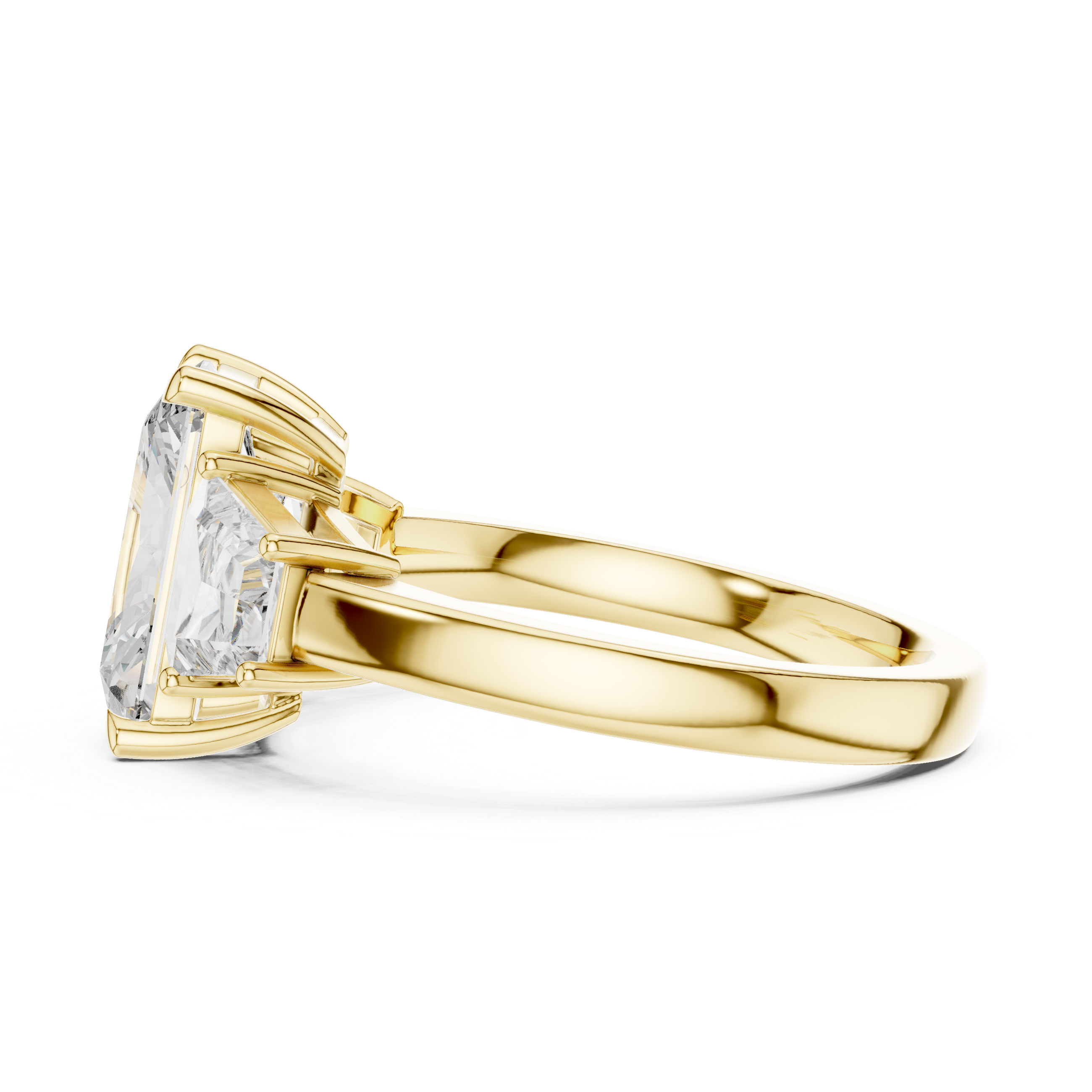 Three-Stone Diamond Engagement Ring with Rectangular Center Stone