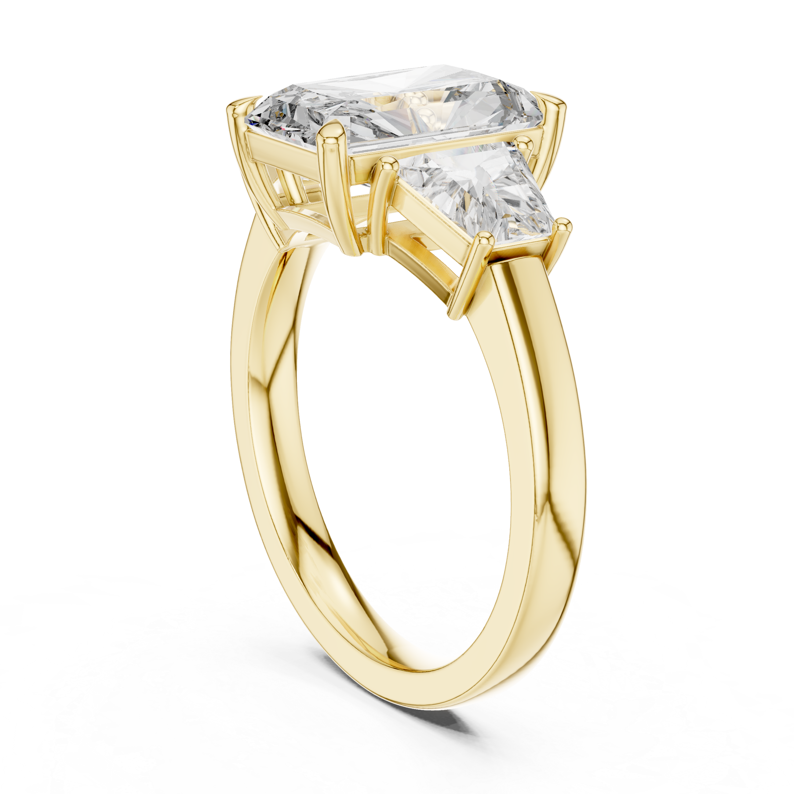 Three-Stone Diamond Engagement Ring with Rectangular Center Stone