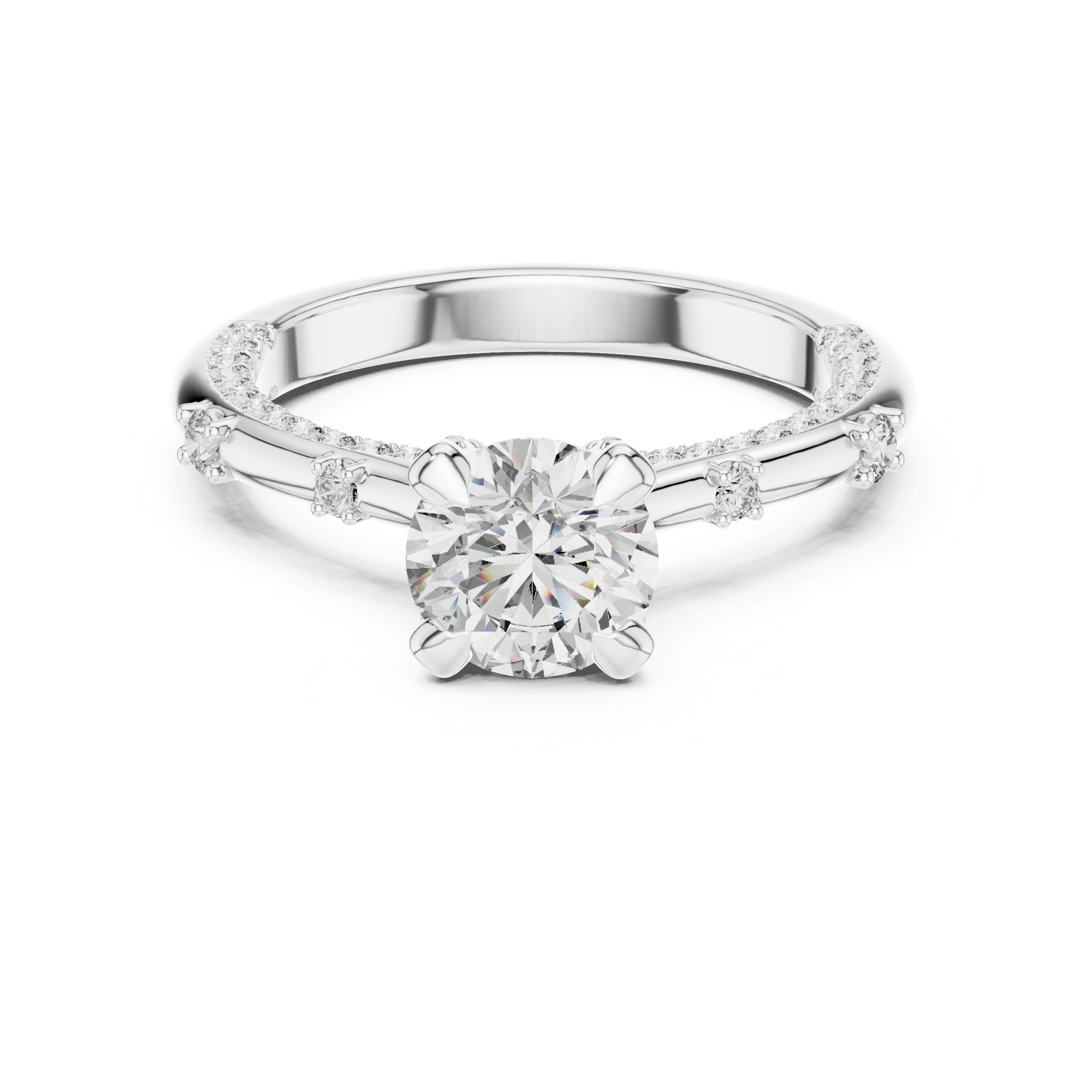 Halo Engagement Ring with Round Center Diamond and Pav? Band