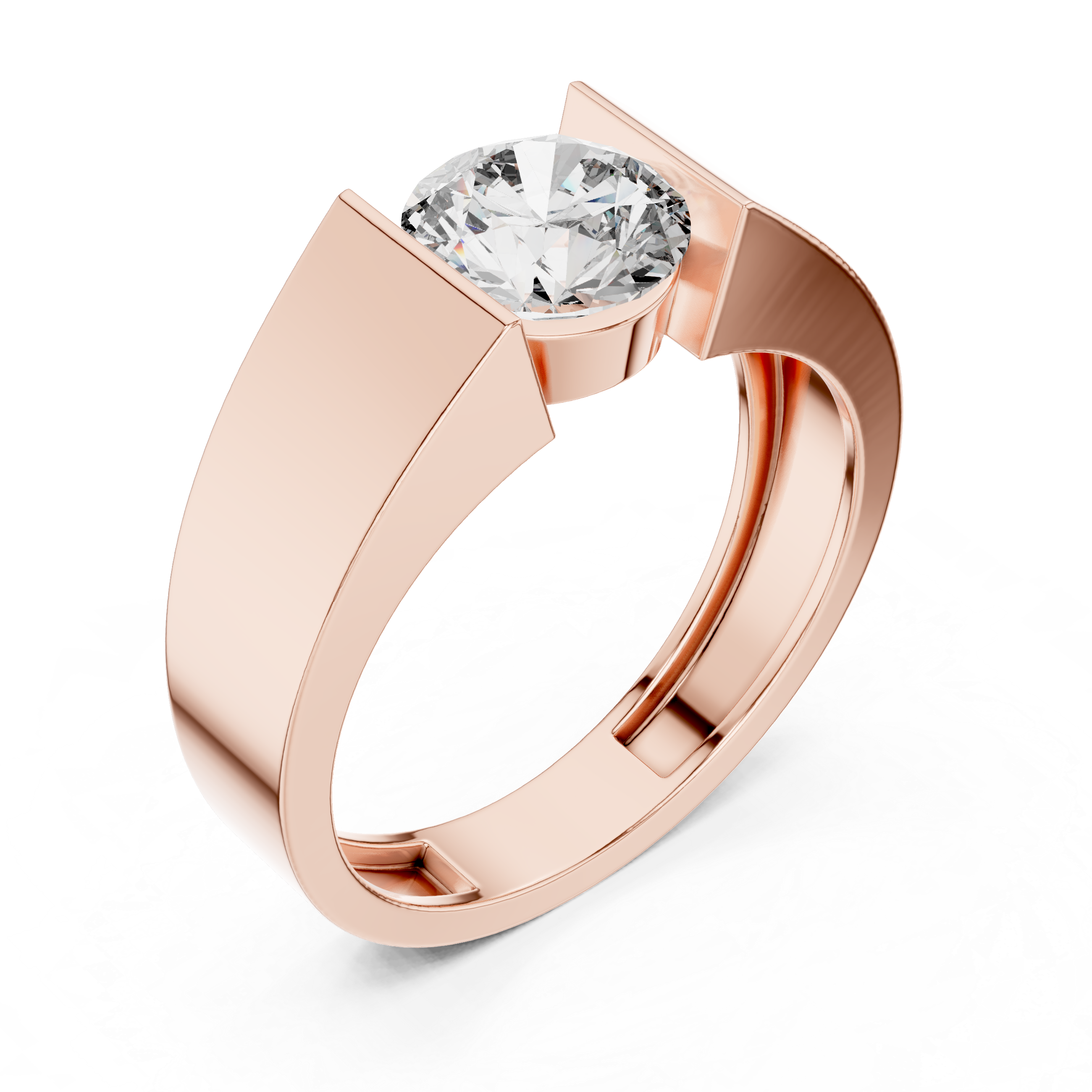 Solitaire Diamond Ring with Geometric Band
