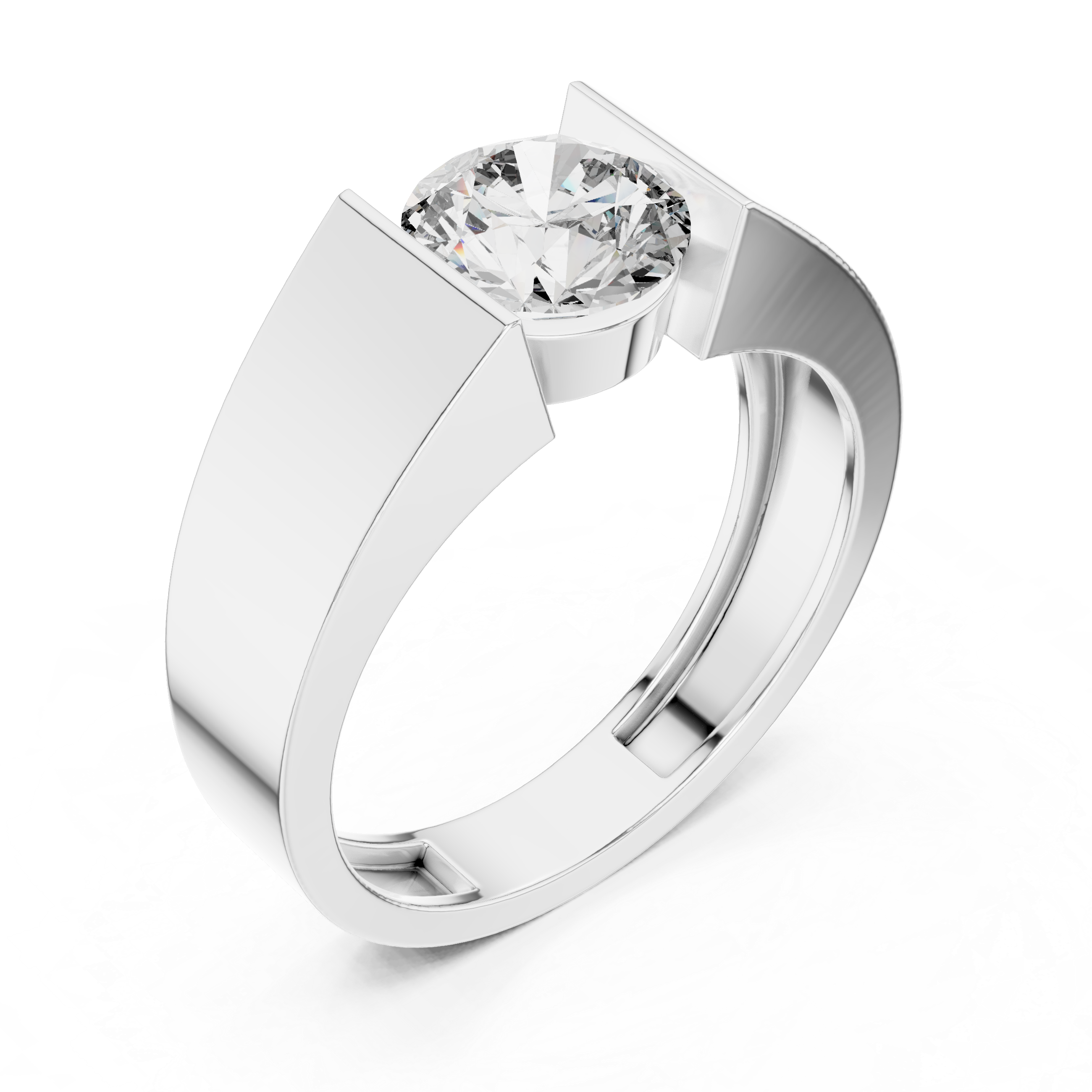 Solitaire Diamond Ring with Geometric Band