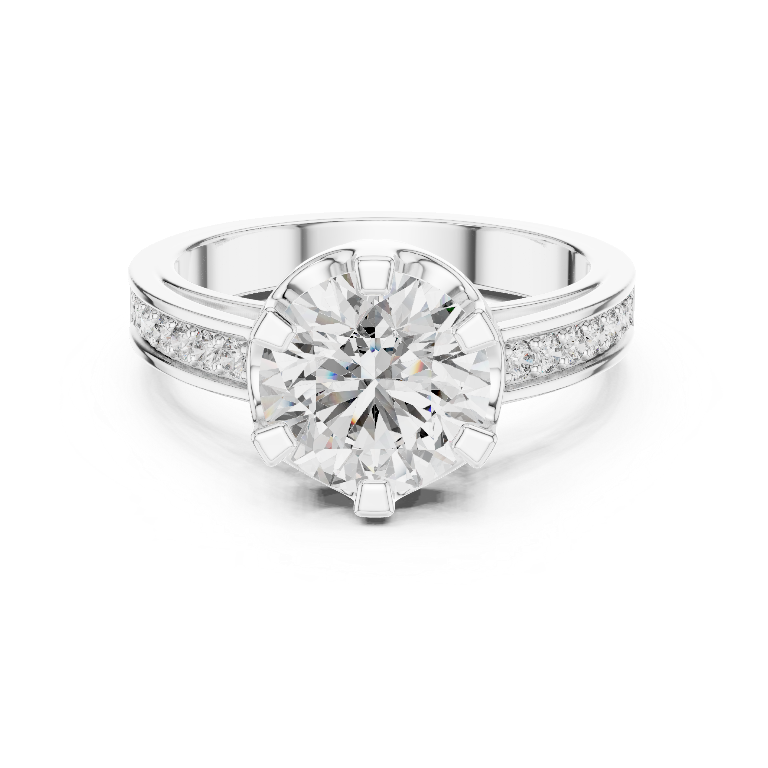 Classic Solitaire Diamond Ring with Channel-Set Accents