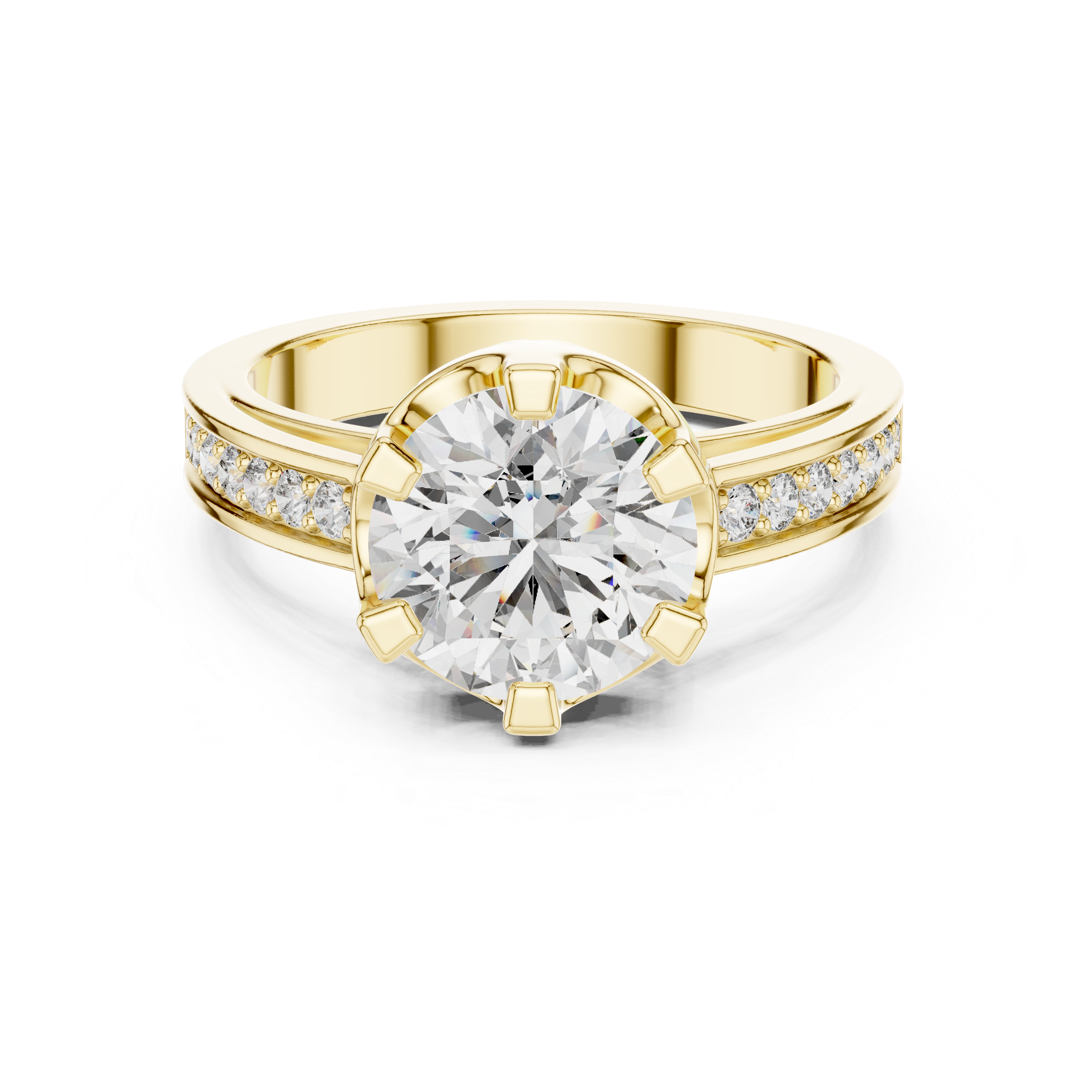Classic Solitaire Diamond Ring with Channel-Set Accents