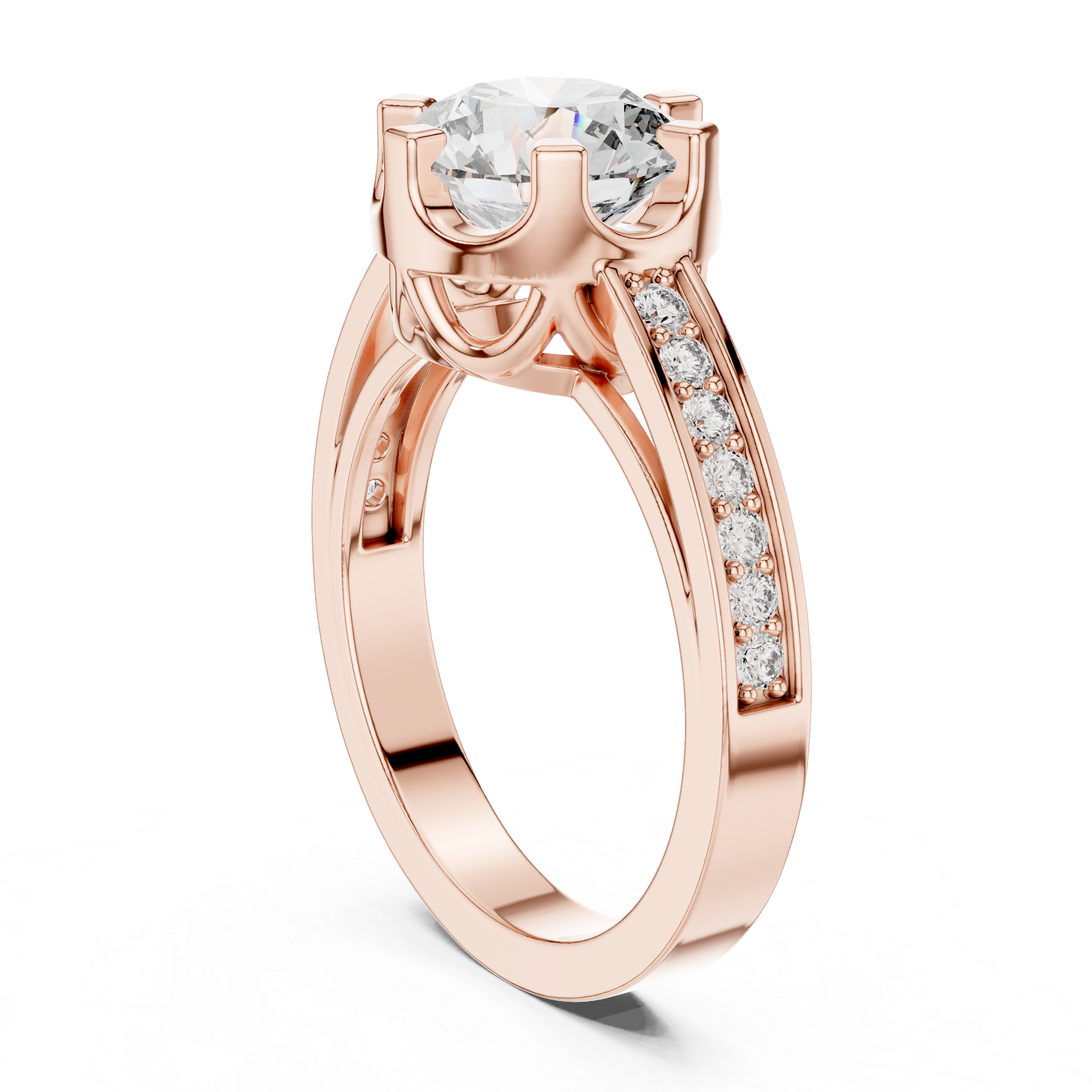 Classic Solitaire Diamond Ring with Channel-Set Accents