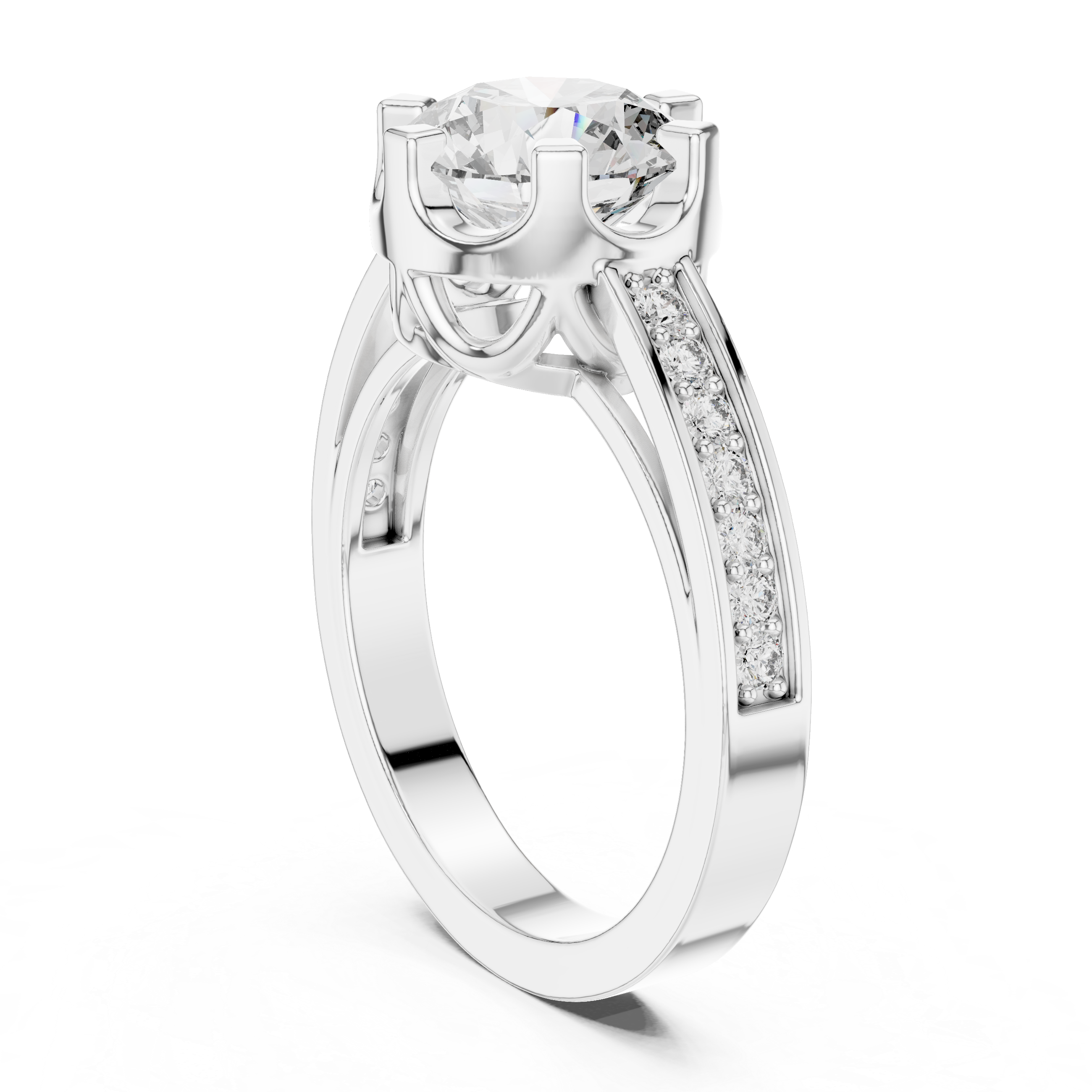 Classic Solitaire Diamond Ring with Channel-Set Accents