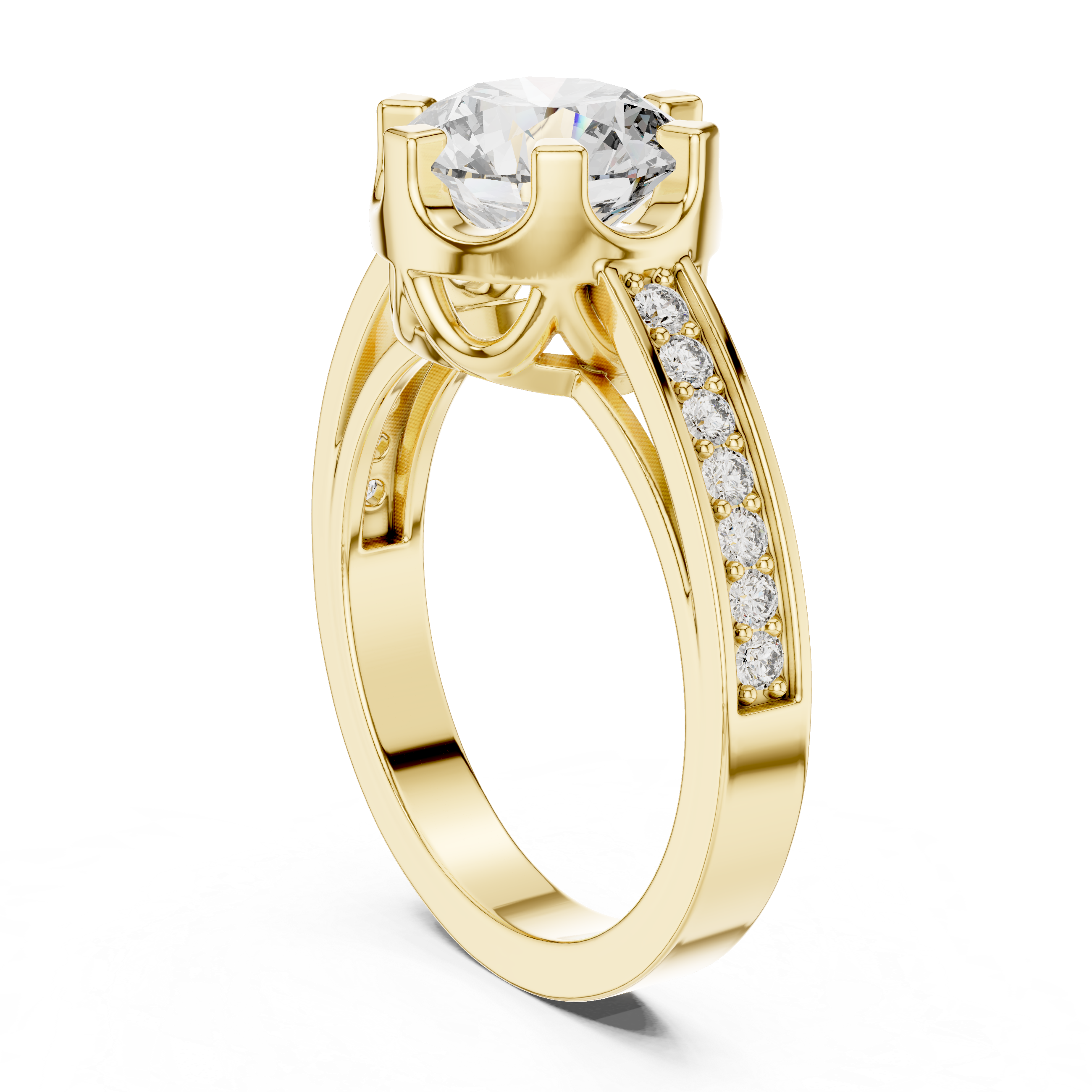 Classic Solitaire Diamond Ring with Channel-Set Accents