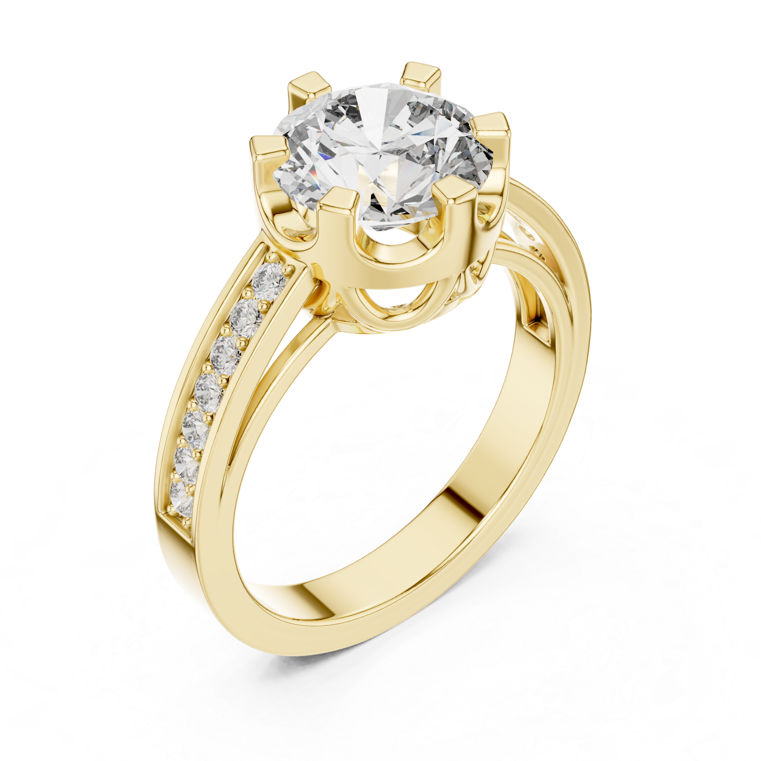 Classic Solitaire Diamond Ring with Channel-Set Accents
