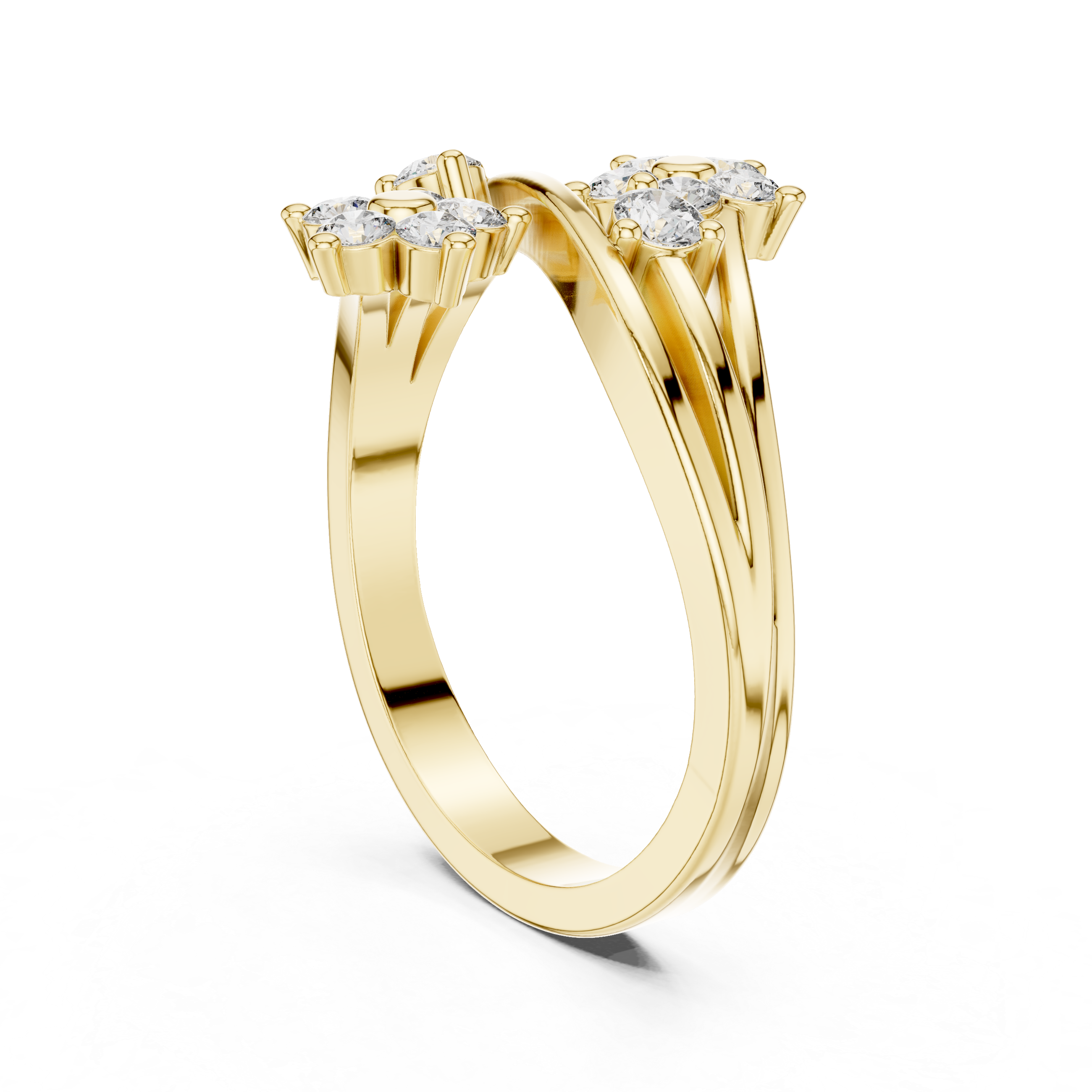 Two floral diamond clusters on a split band.