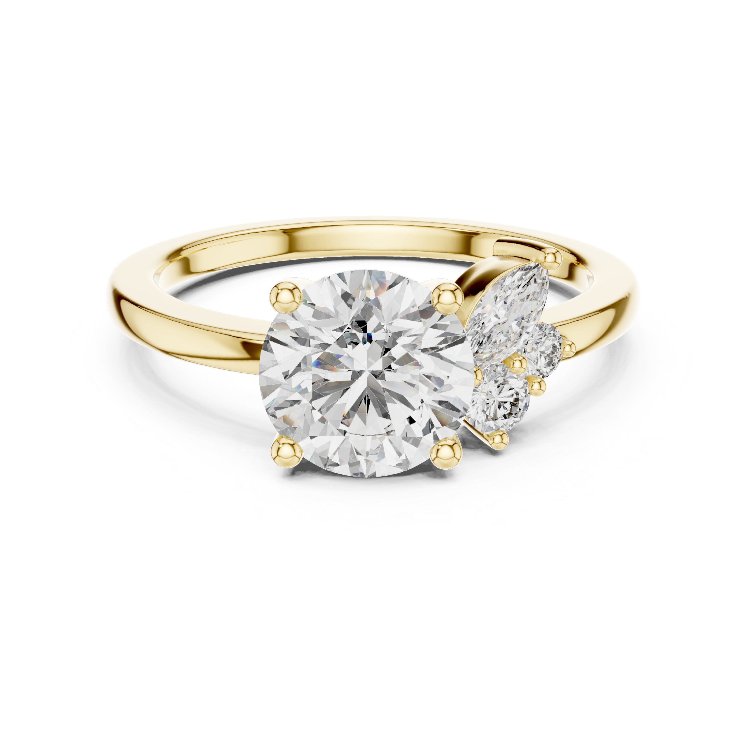 Elegant three-stone diamond engagement ring with a large center round
