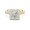 Square halo diamond ring with a large center stone and diamond accents along the band.