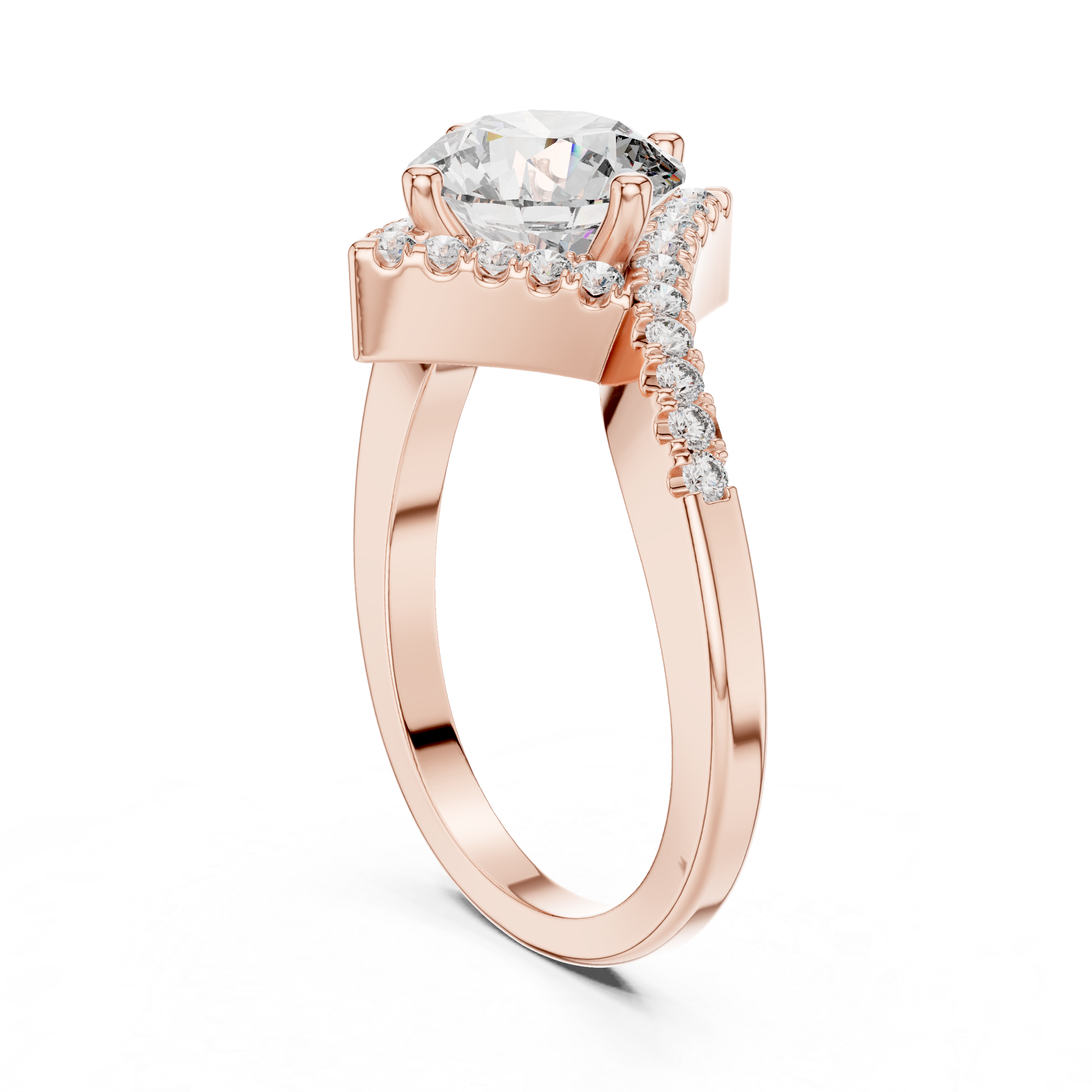 Solitaire Engagement Ring with Diamond-Studded Band