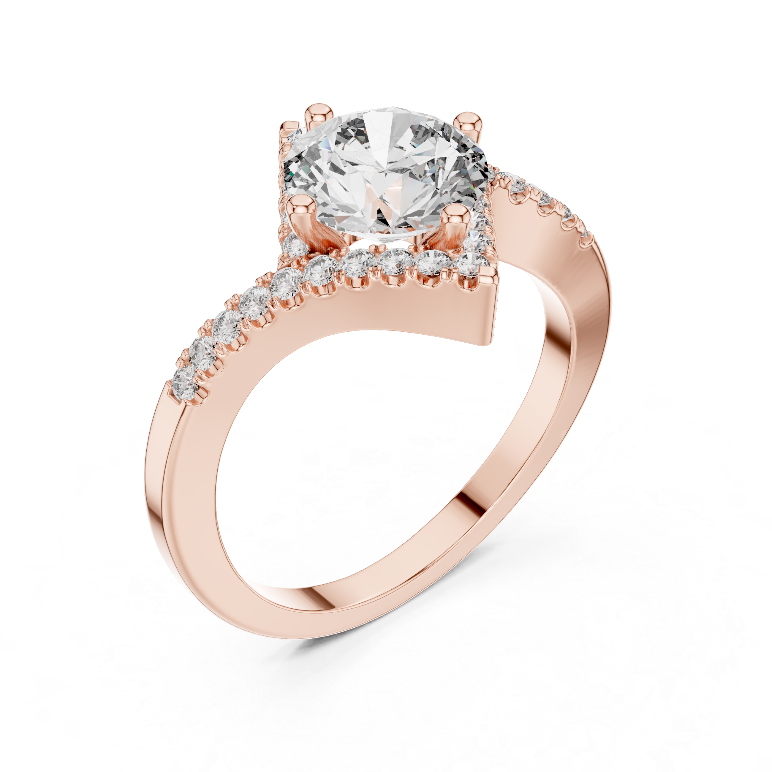 Solitaire Engagement Ring with Diamond-Studded Band