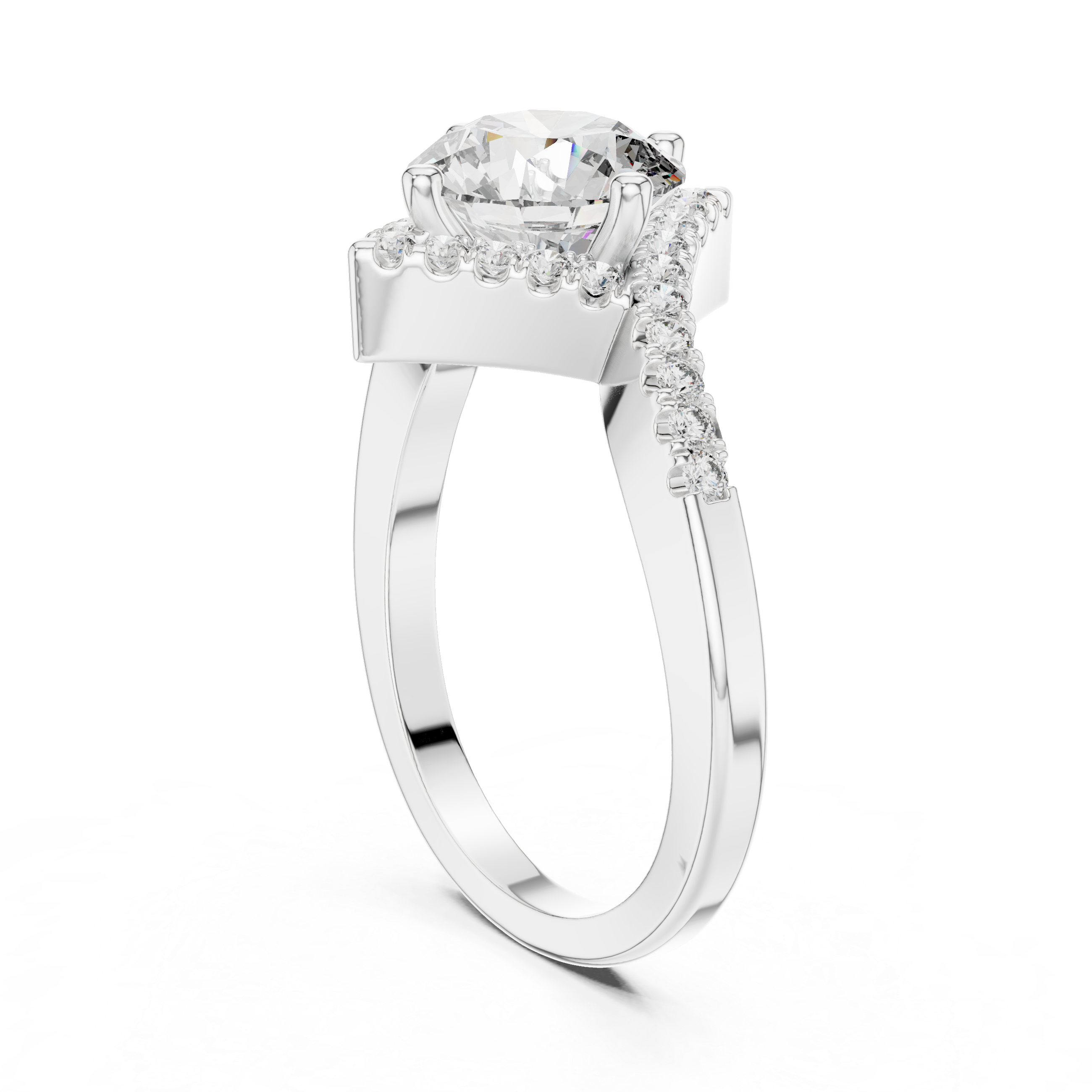 Solitaire Engagement Ring with Diamond-Studded Band