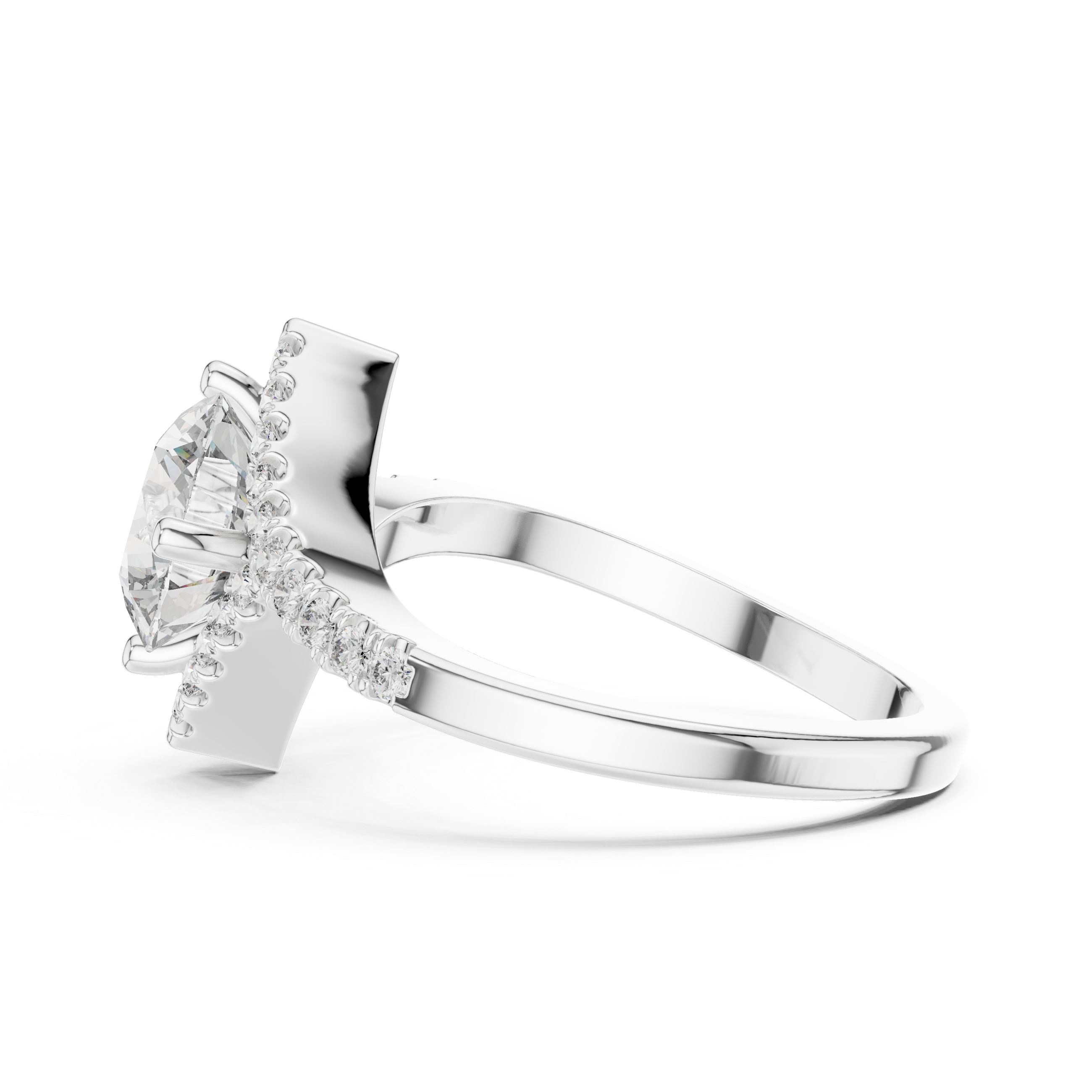 Solitaire Engagement Ring with Diamond-Studded Band