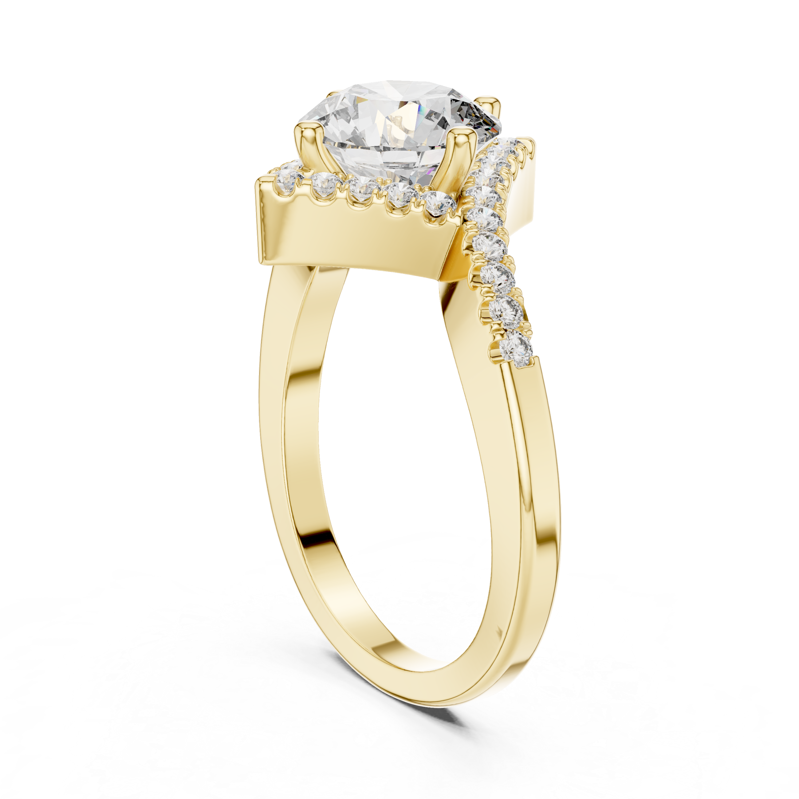 Solitaire Engagement Ring with Diamond-Studded Band