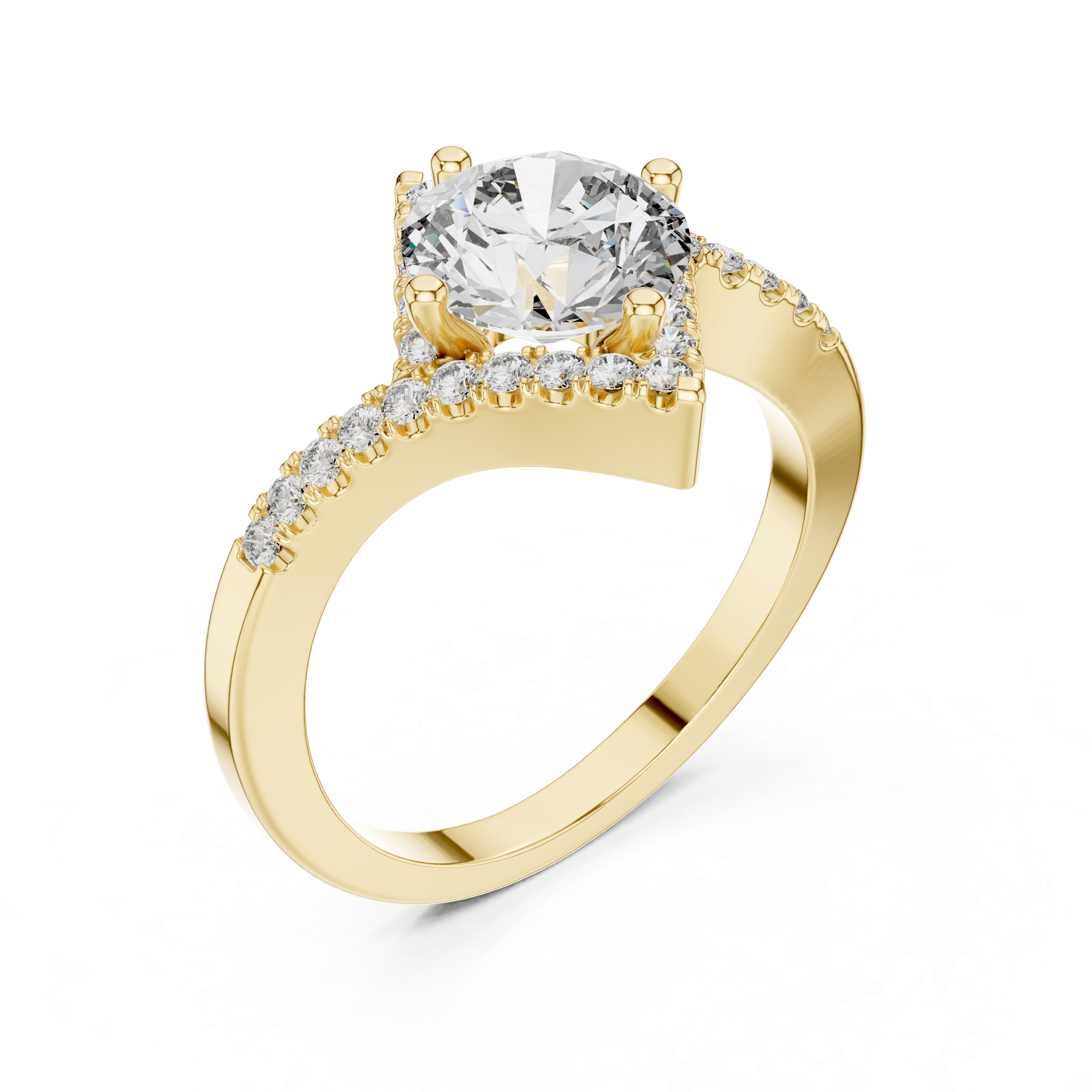 Solitaire Engagement Ring with Diamond-Studded Band