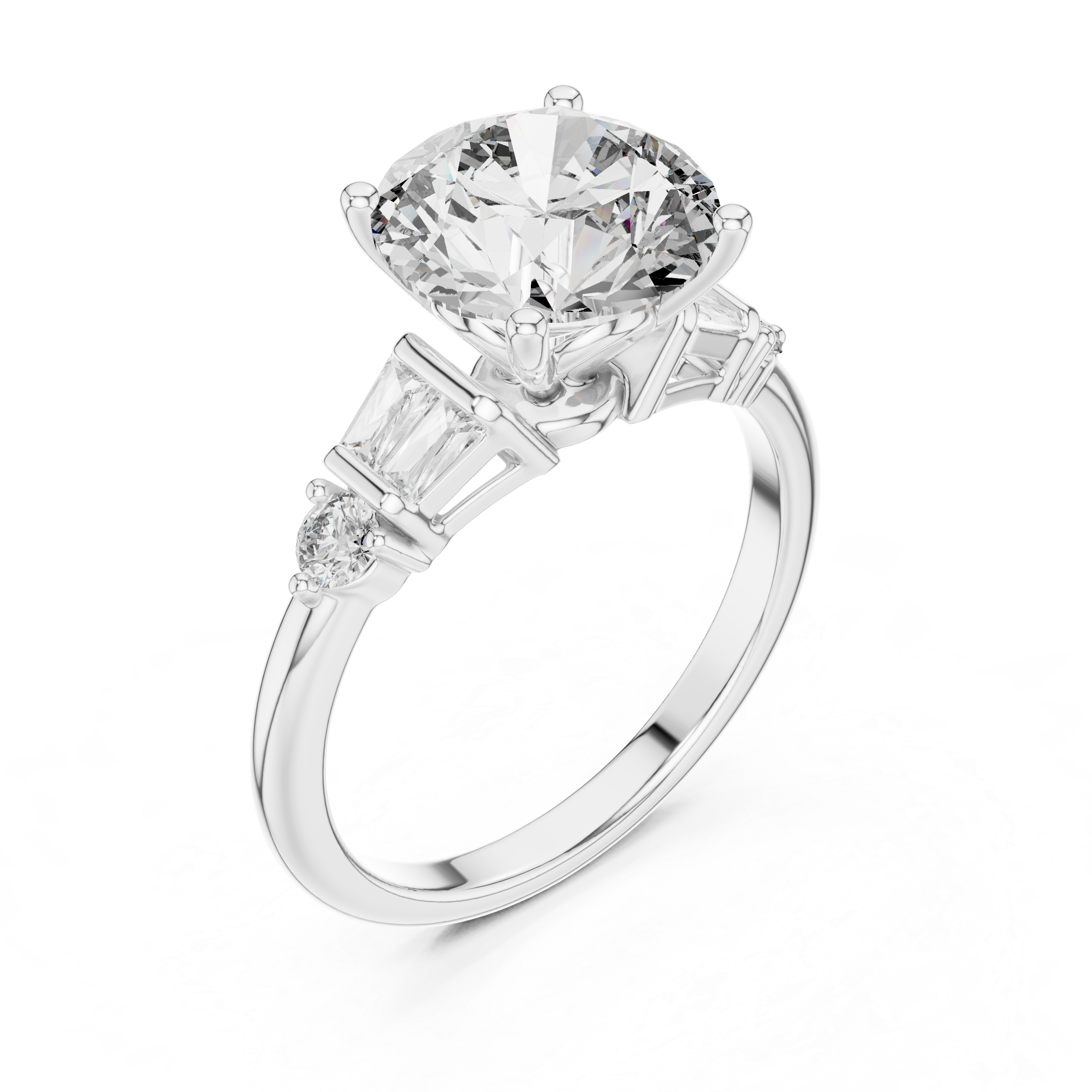 Classic solitaire ring with side diamonds