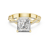 Twisted band engagement ring with a sparkling square-cut diamond centerpiece.