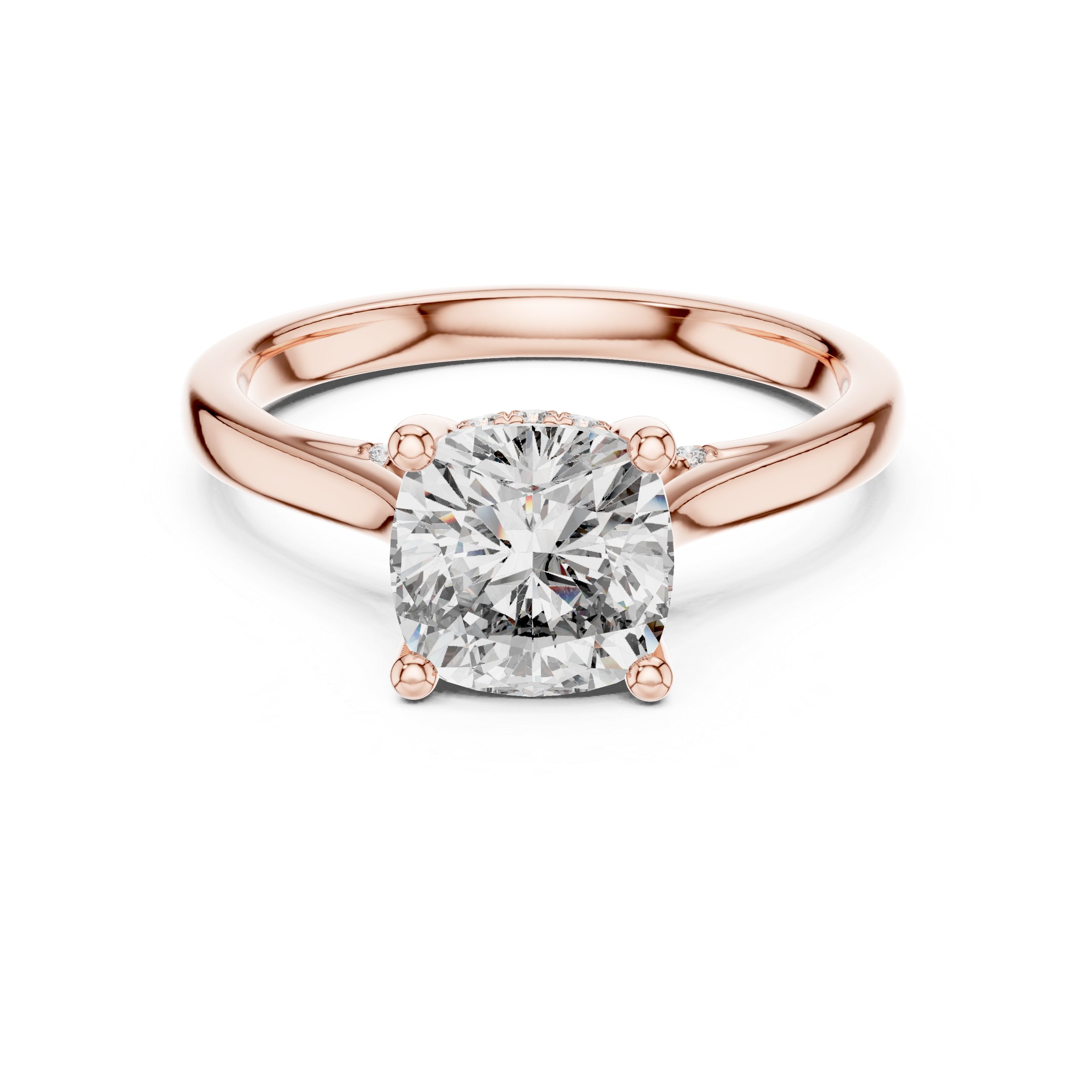 Solitaire Engagement Ring with Diamond-Accented Hidden Halo and Cathedral Setting.