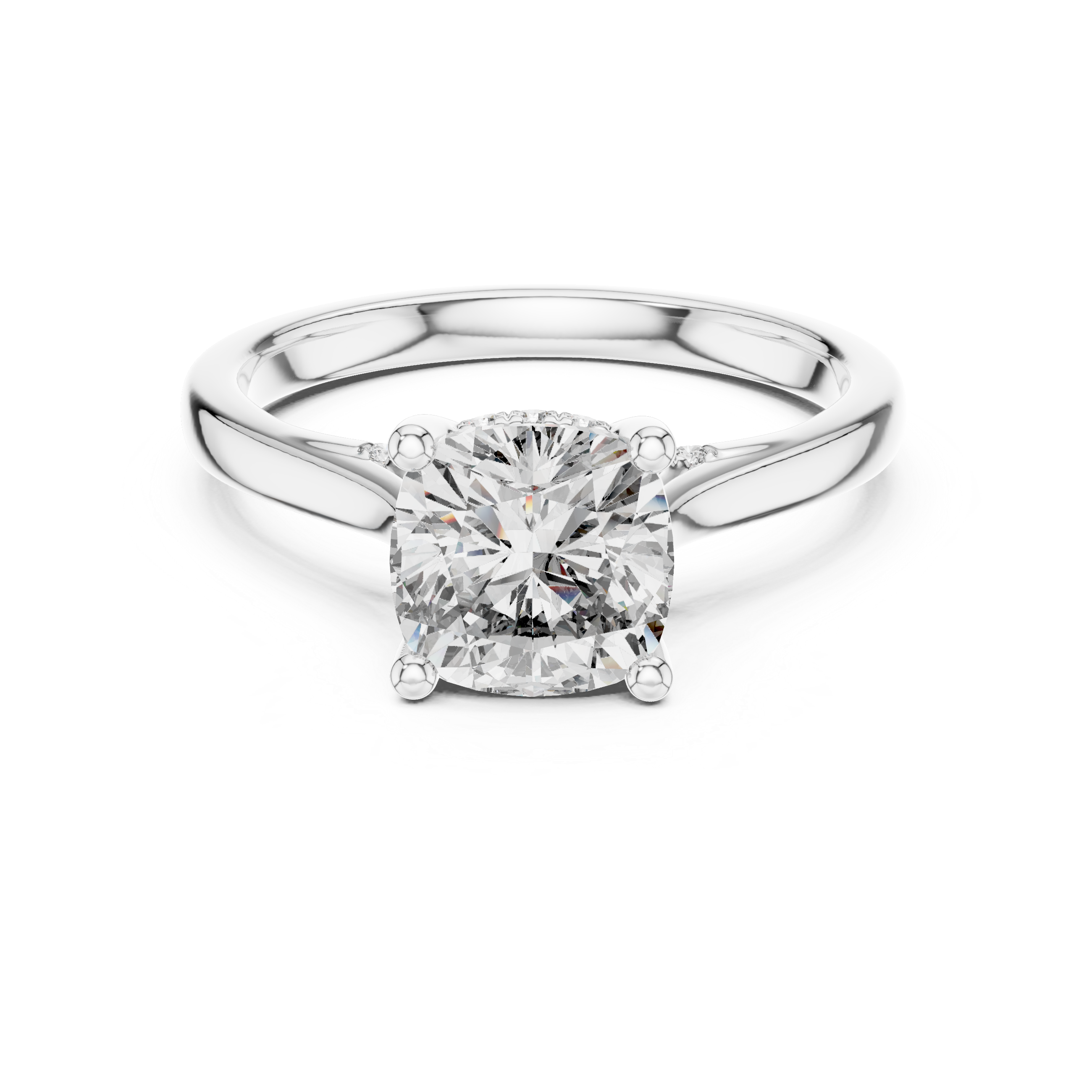 Solitaire Engagement Ring with Diamond-Accented Hidden Halo and Cathedral Setting.