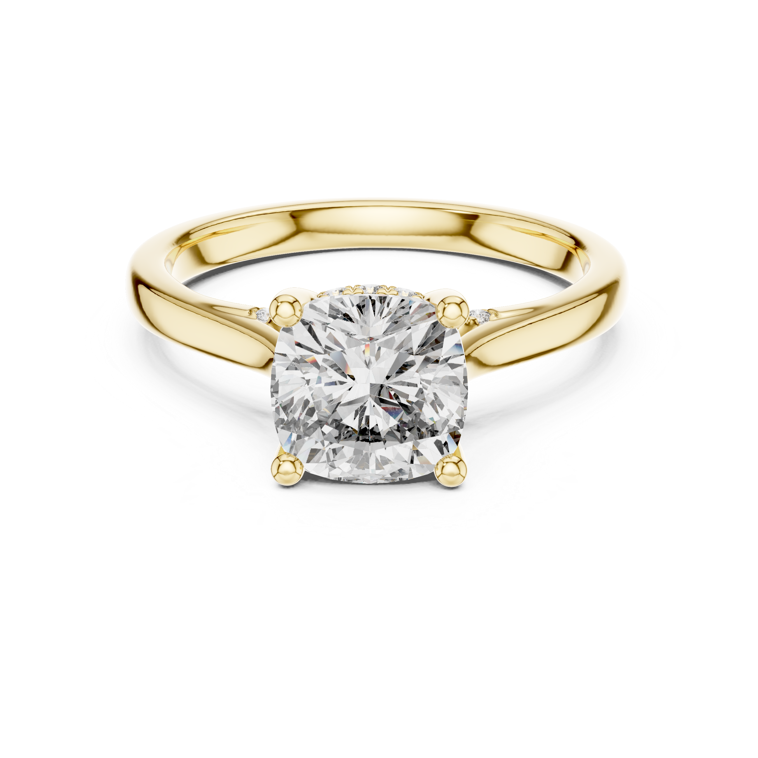 Solitaire Engagement Ring with Diamond-Accented Hidden Halo and Cathedral Setting.