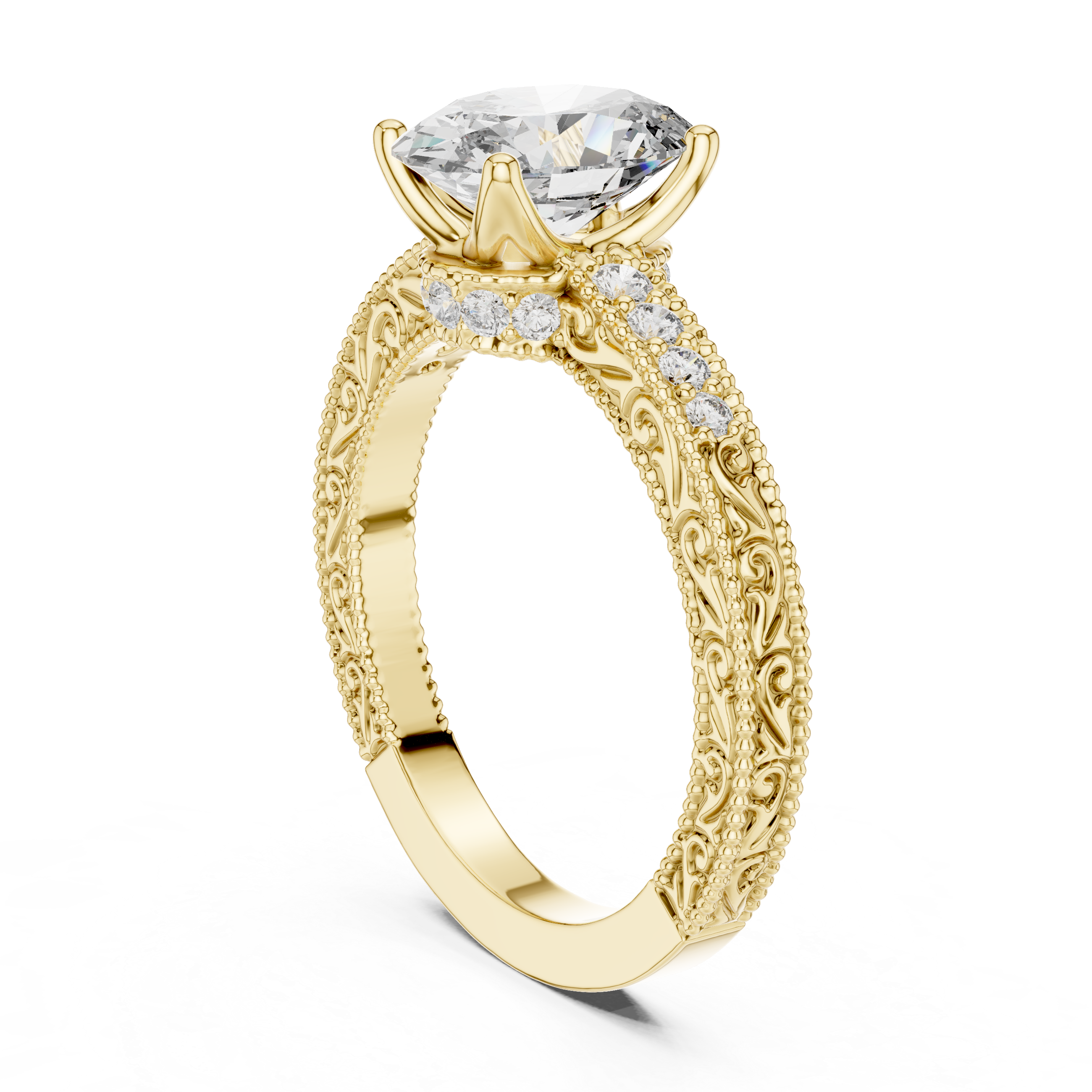 "Vintage Inspired Diamond Engagement Ring with Intricate Filigree Design"