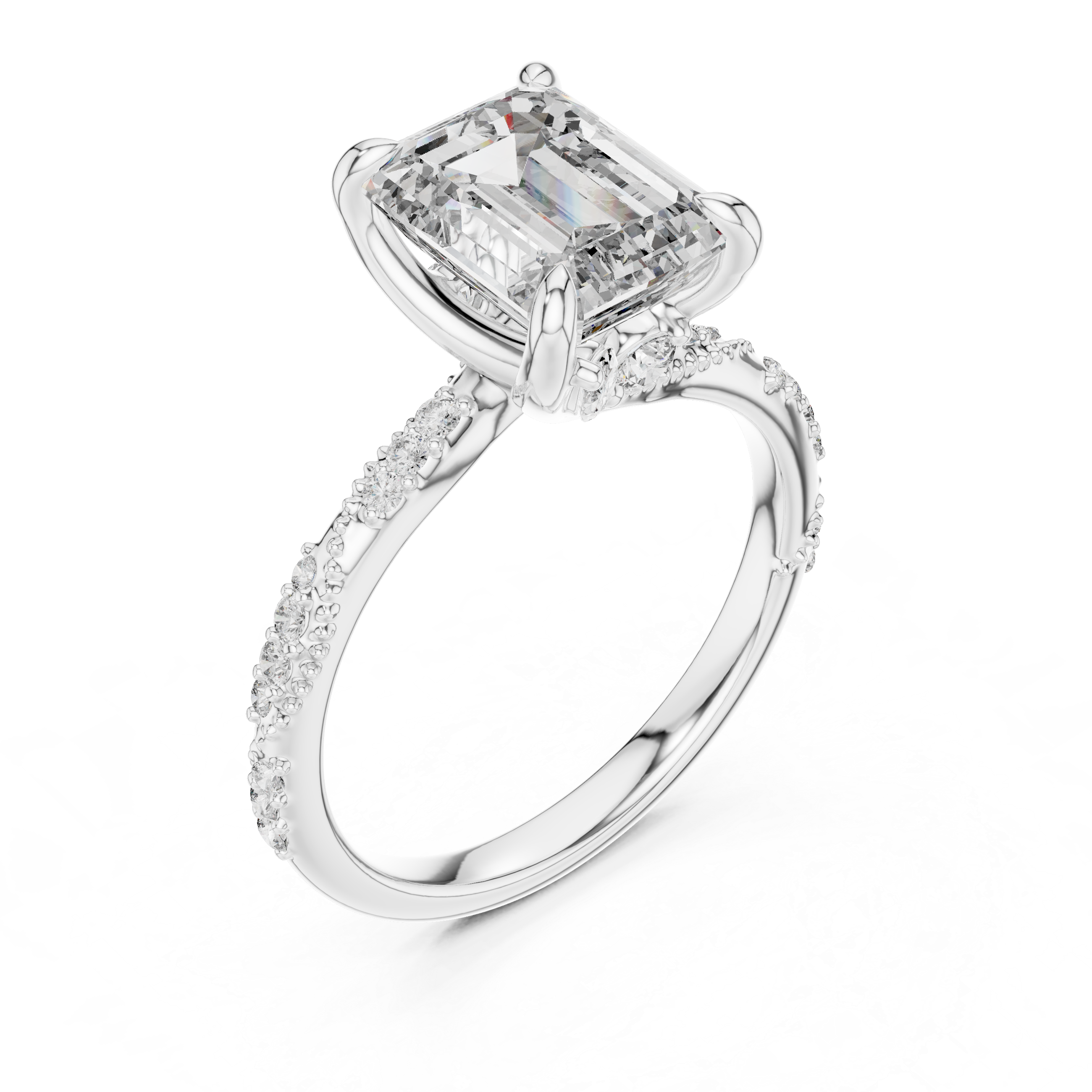 Engagement Ring with Emerald-Cut Center Stone