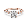Oval-Cut Diamond Rose Gold Engagement Ring with Pear Side Stones.