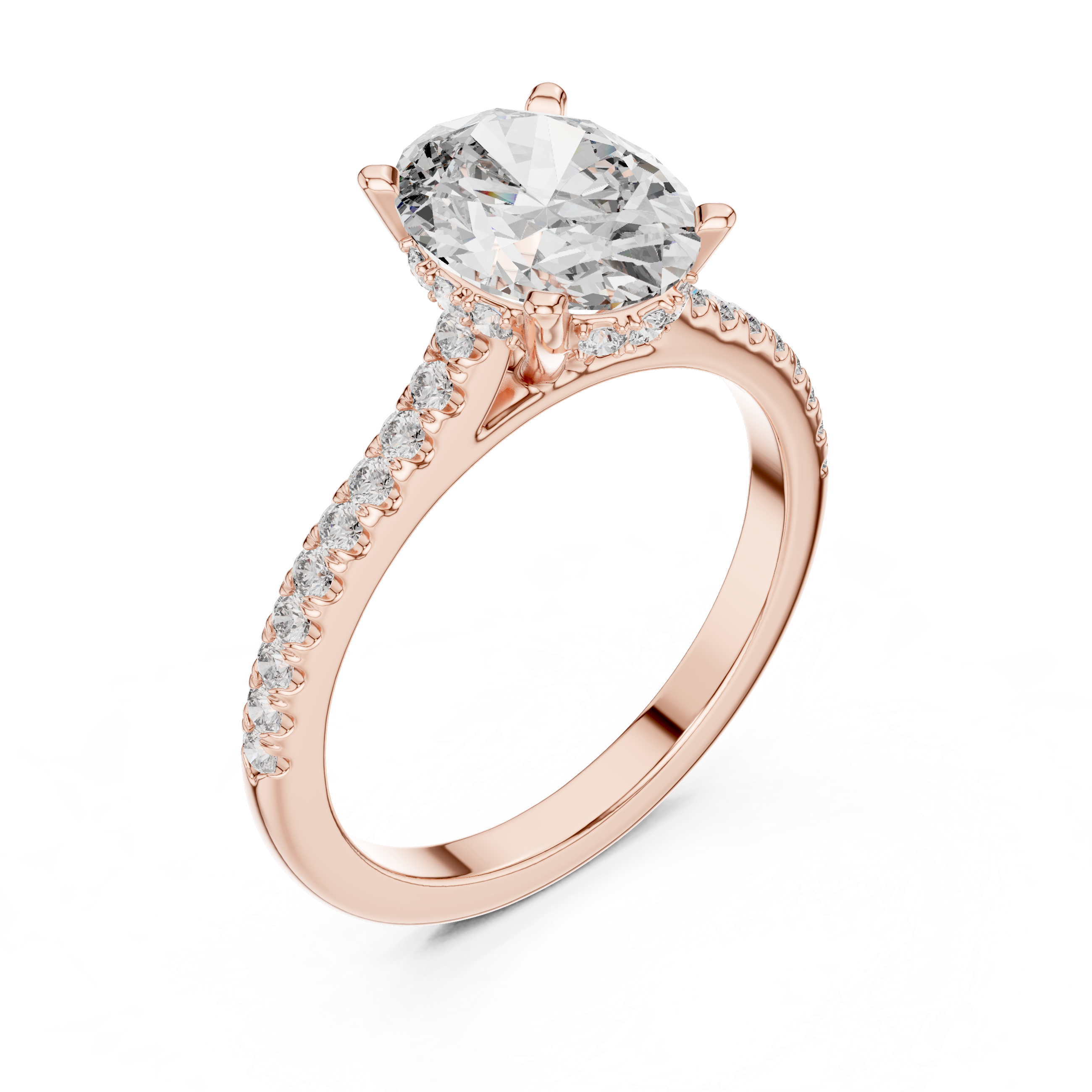 Round-Cut Diamond Rose Gold Engagement Ring with Pav‚ Band.