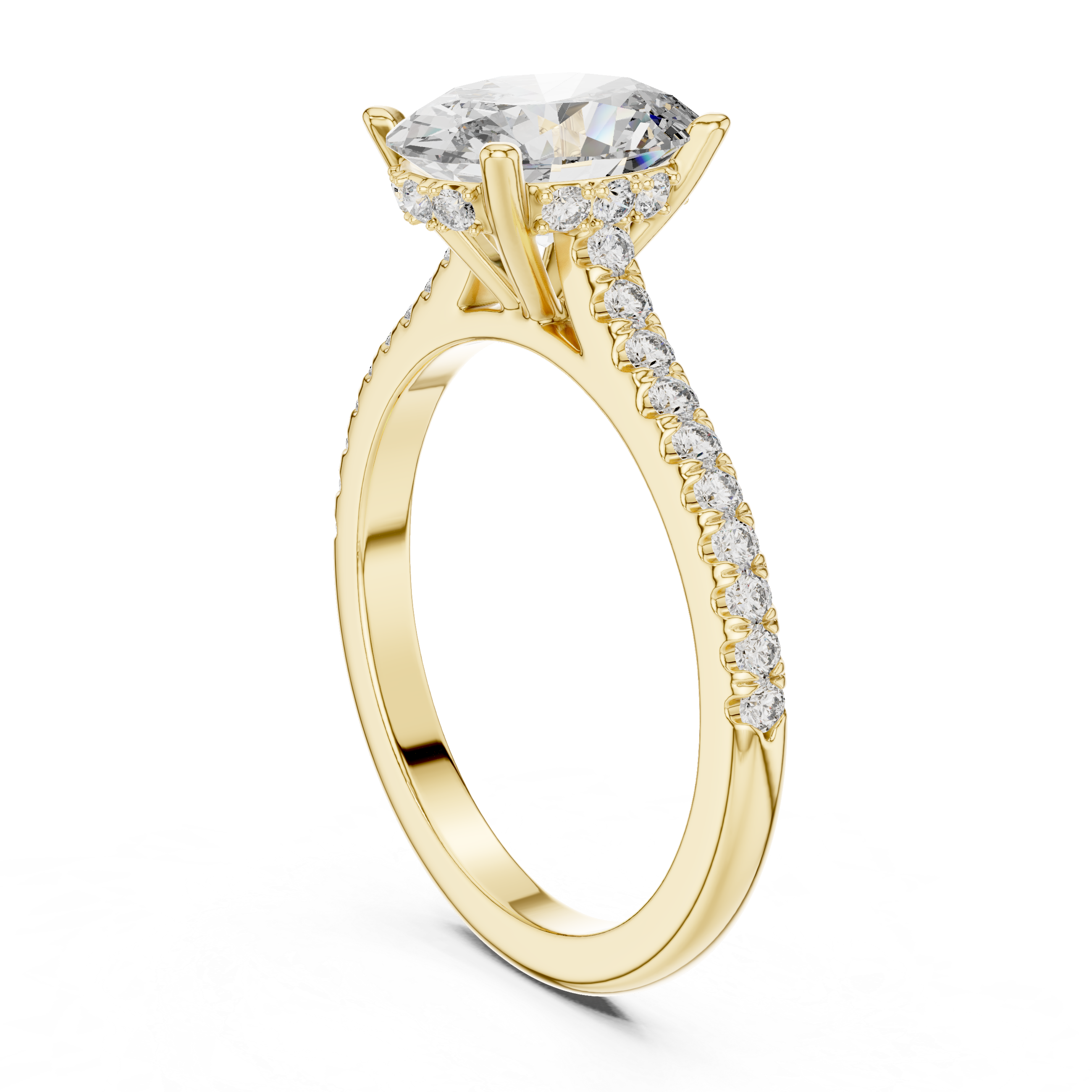 Round-Cut Diamond Rose Gold Engagement Ring with Pav‚ Band.