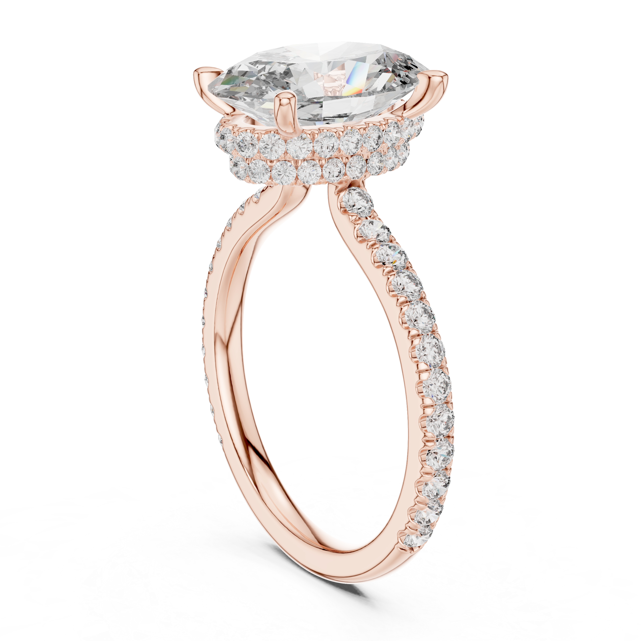 diamond halo engagement ring with pav‚ band