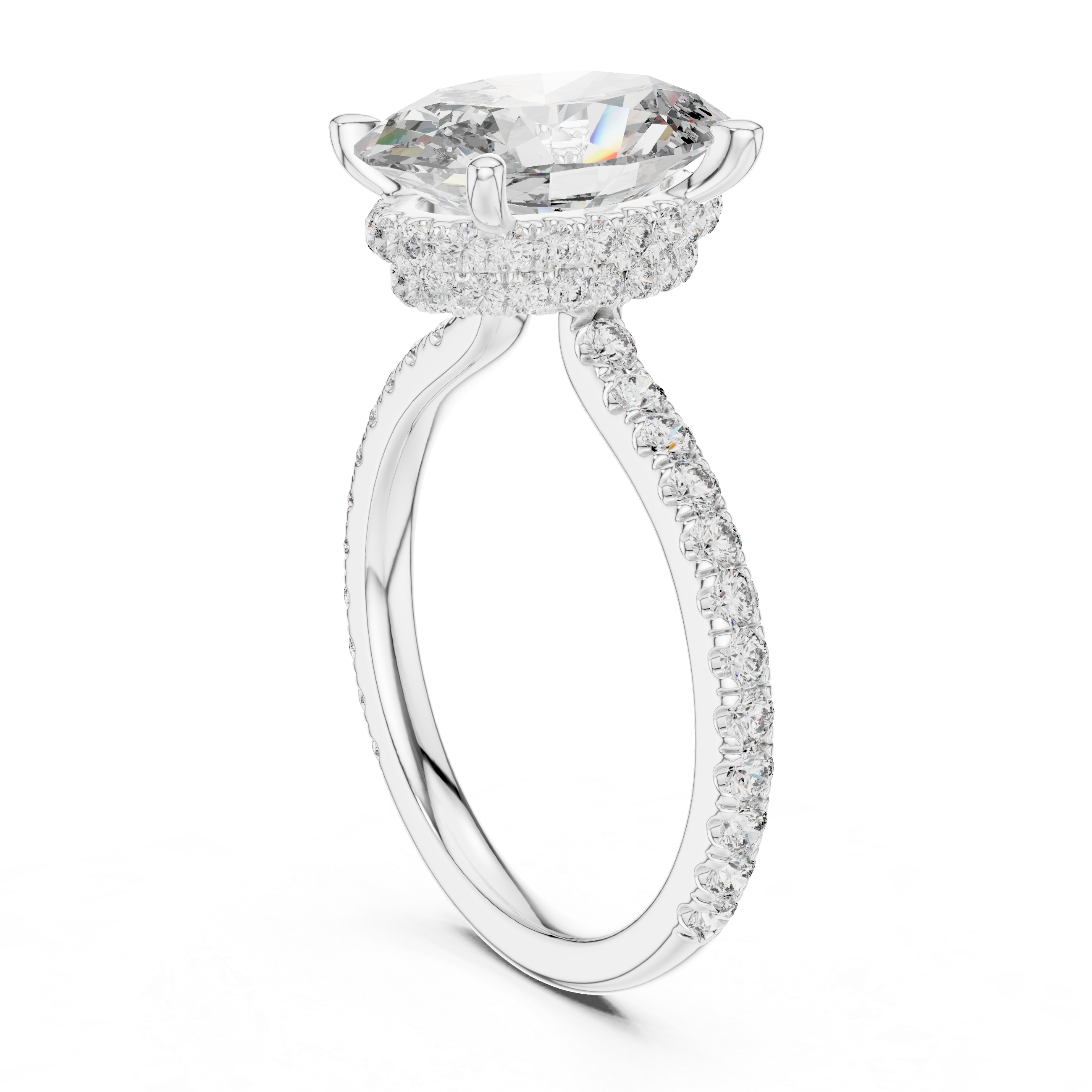 diamond halo engagement ring with pav‚ band