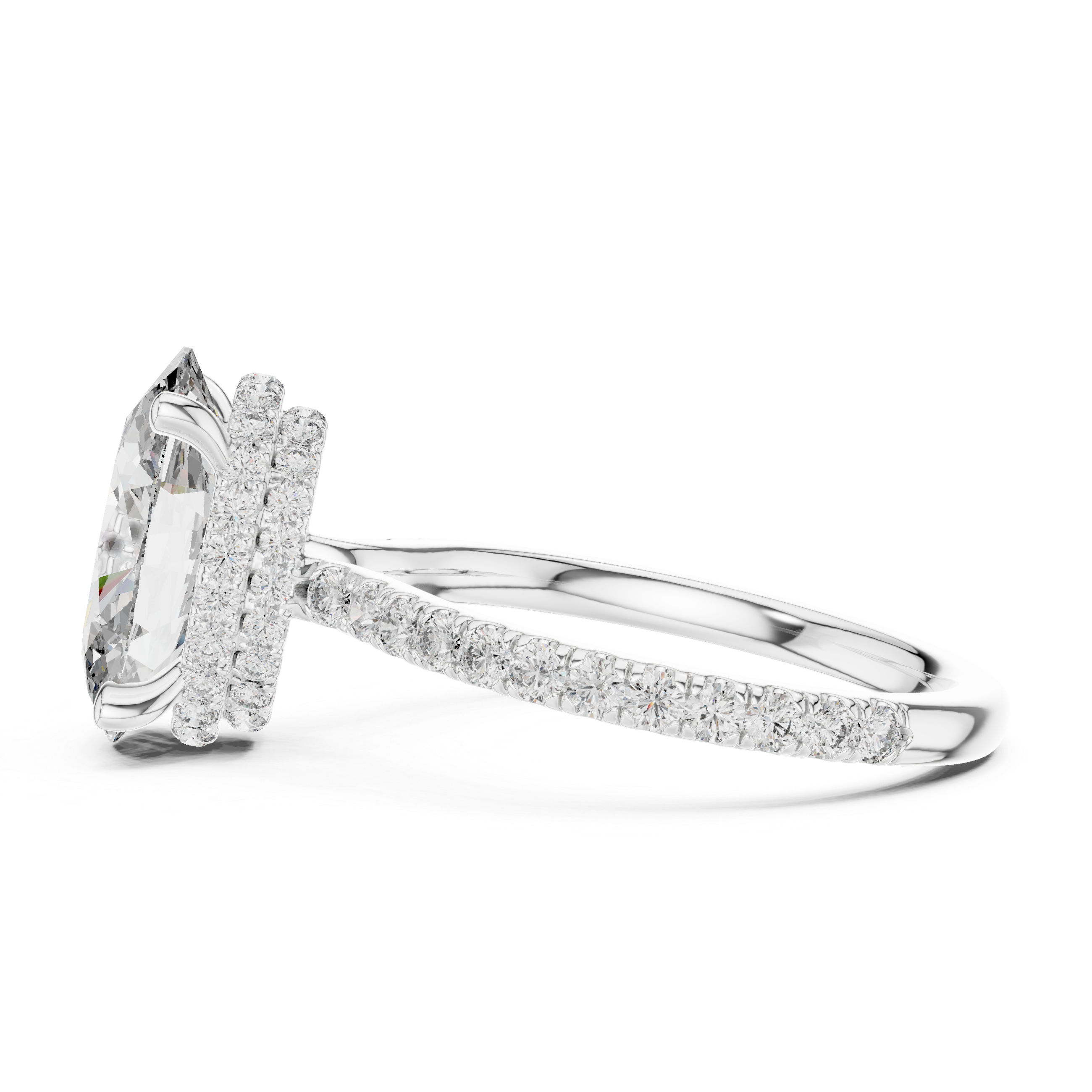 diamond halo engagement ring with pav‚ band