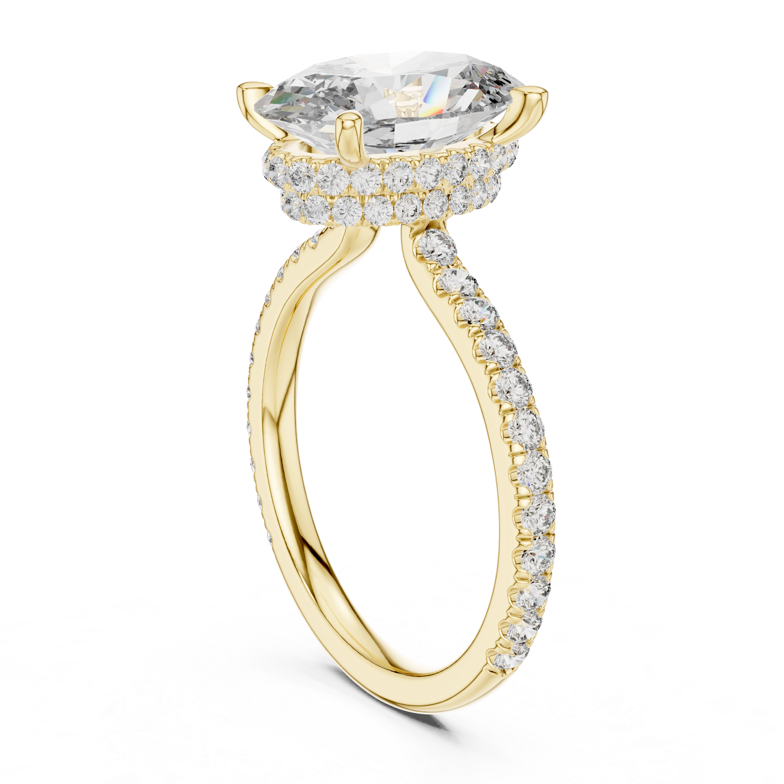 diamond halo engagement ring with pav‚ band