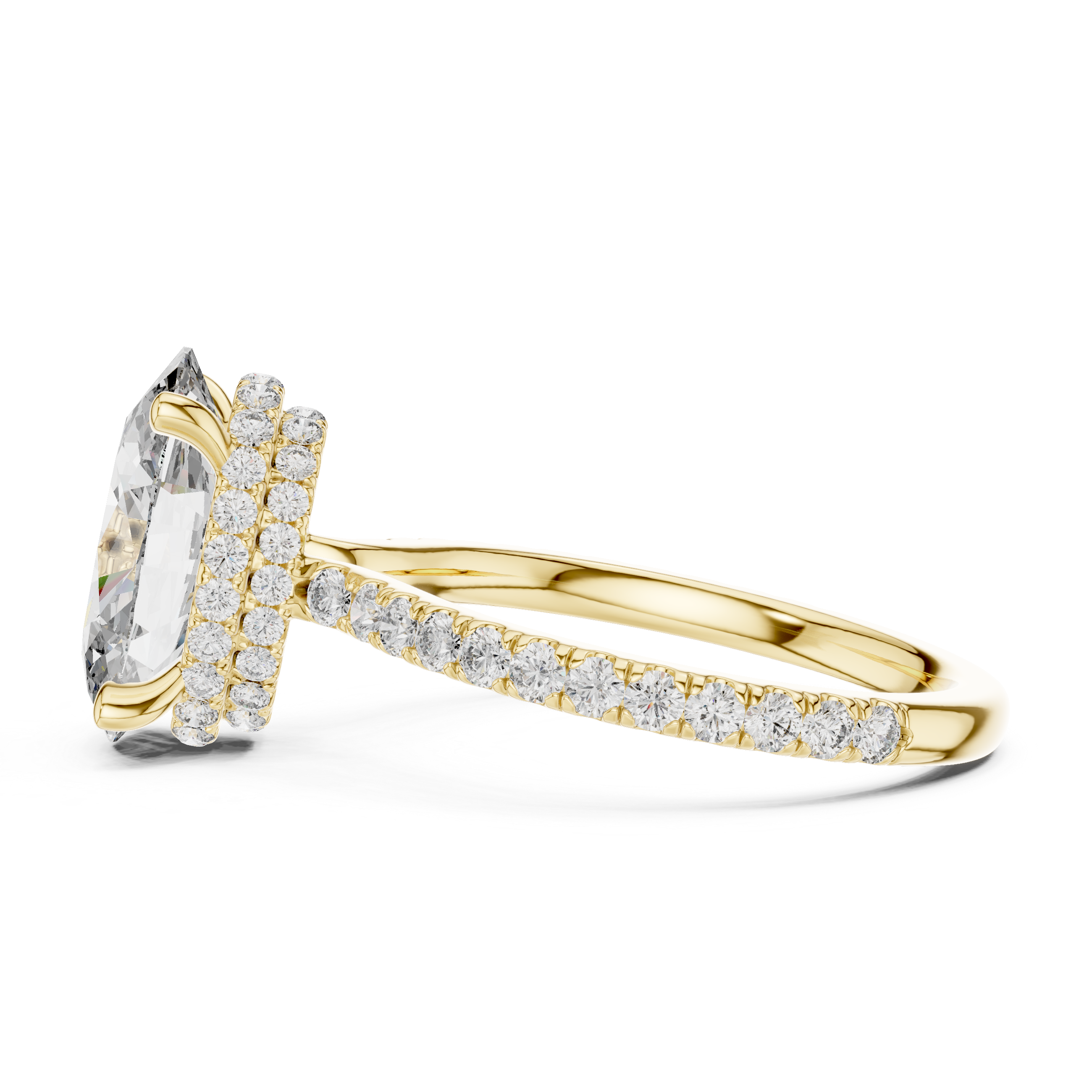 diamond halo engagement ring with pav‚ band