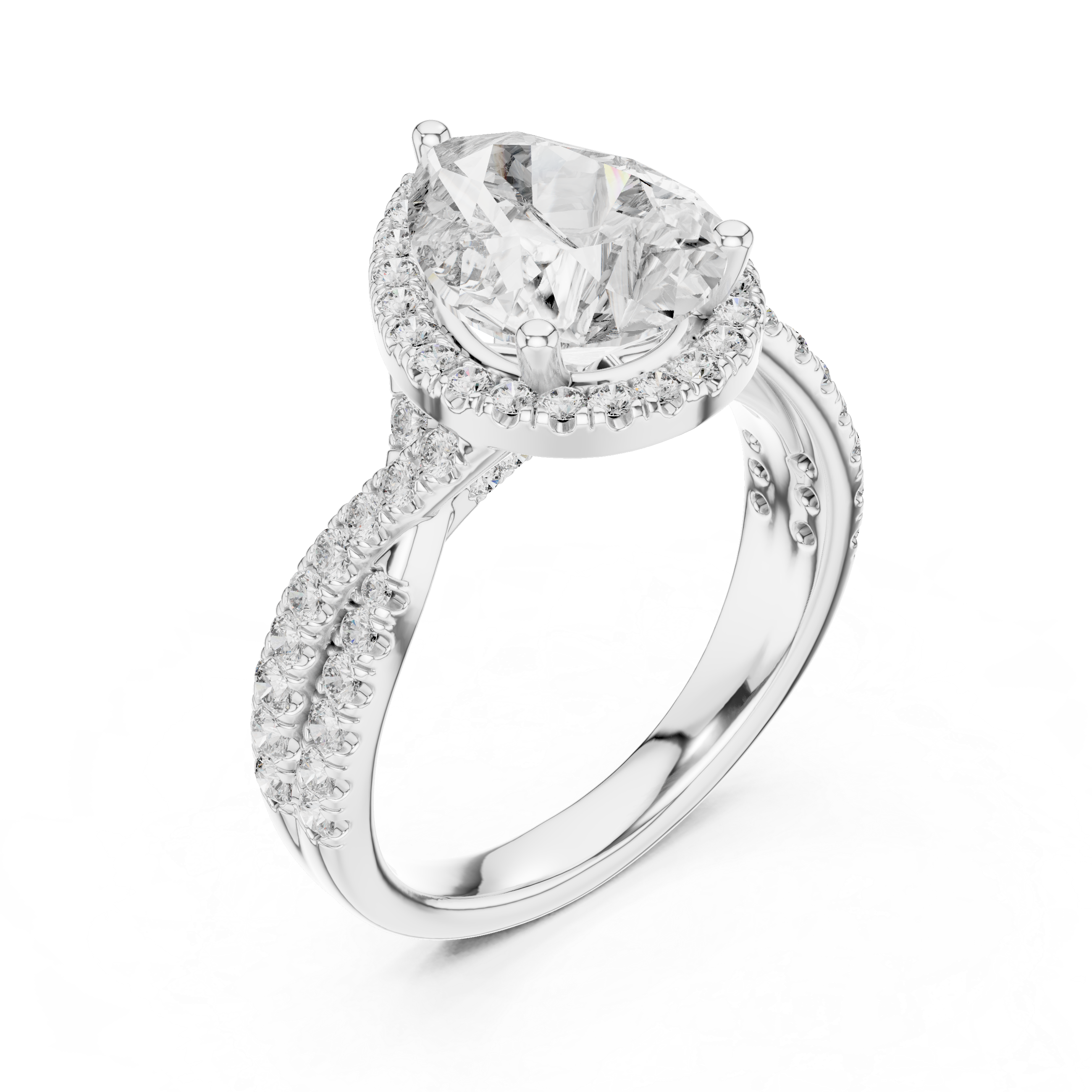 diamond halo engagement ring with split shank band