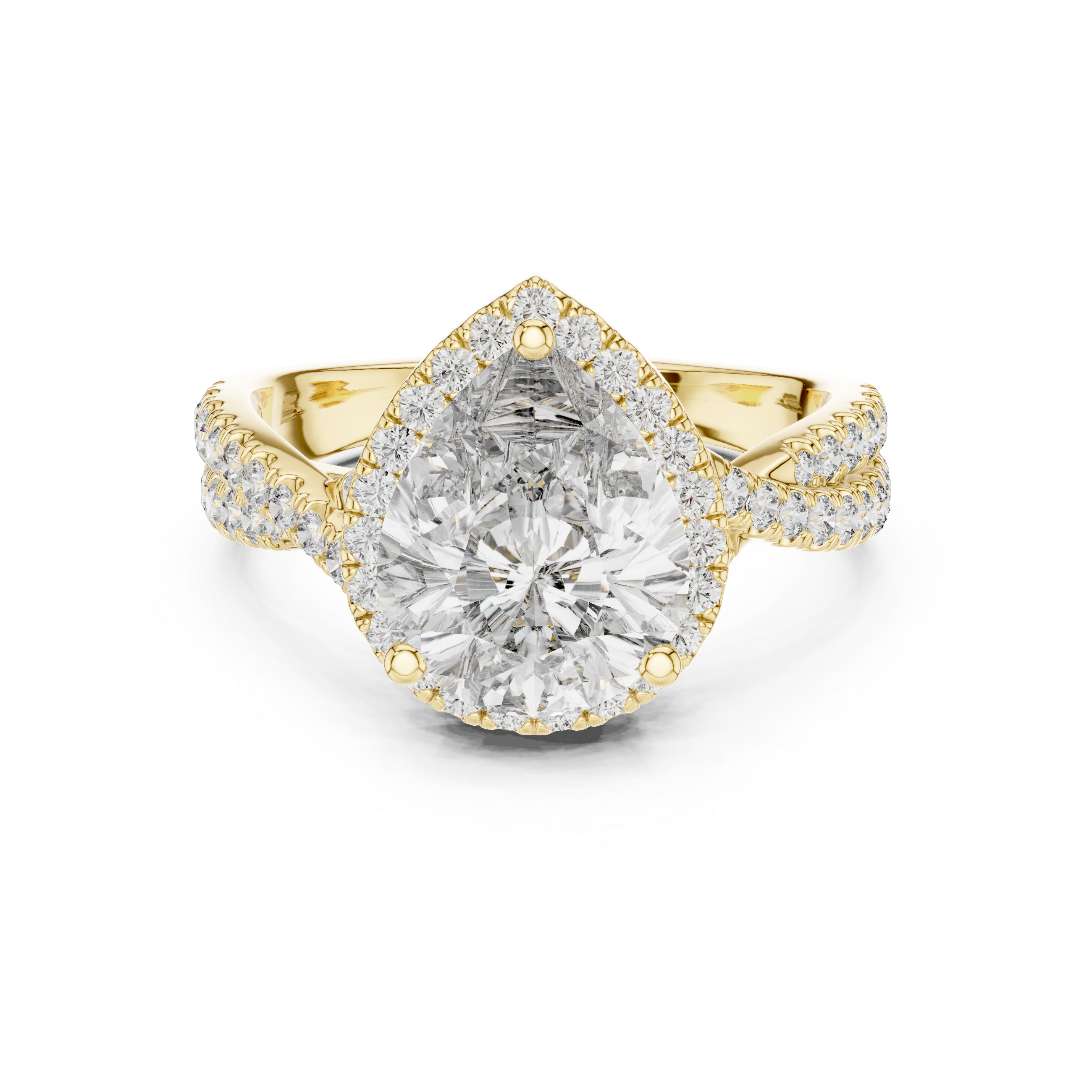 diamond halo engagement ring with split shank band
