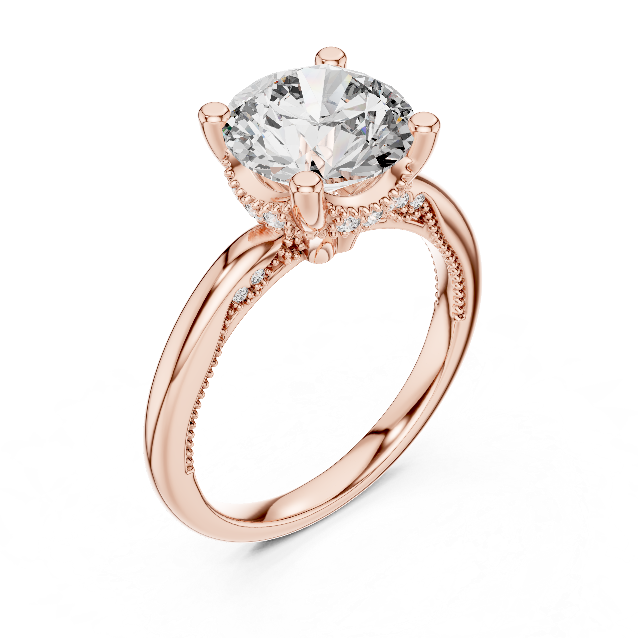 diamond halo engagement ring with milgrain detailing