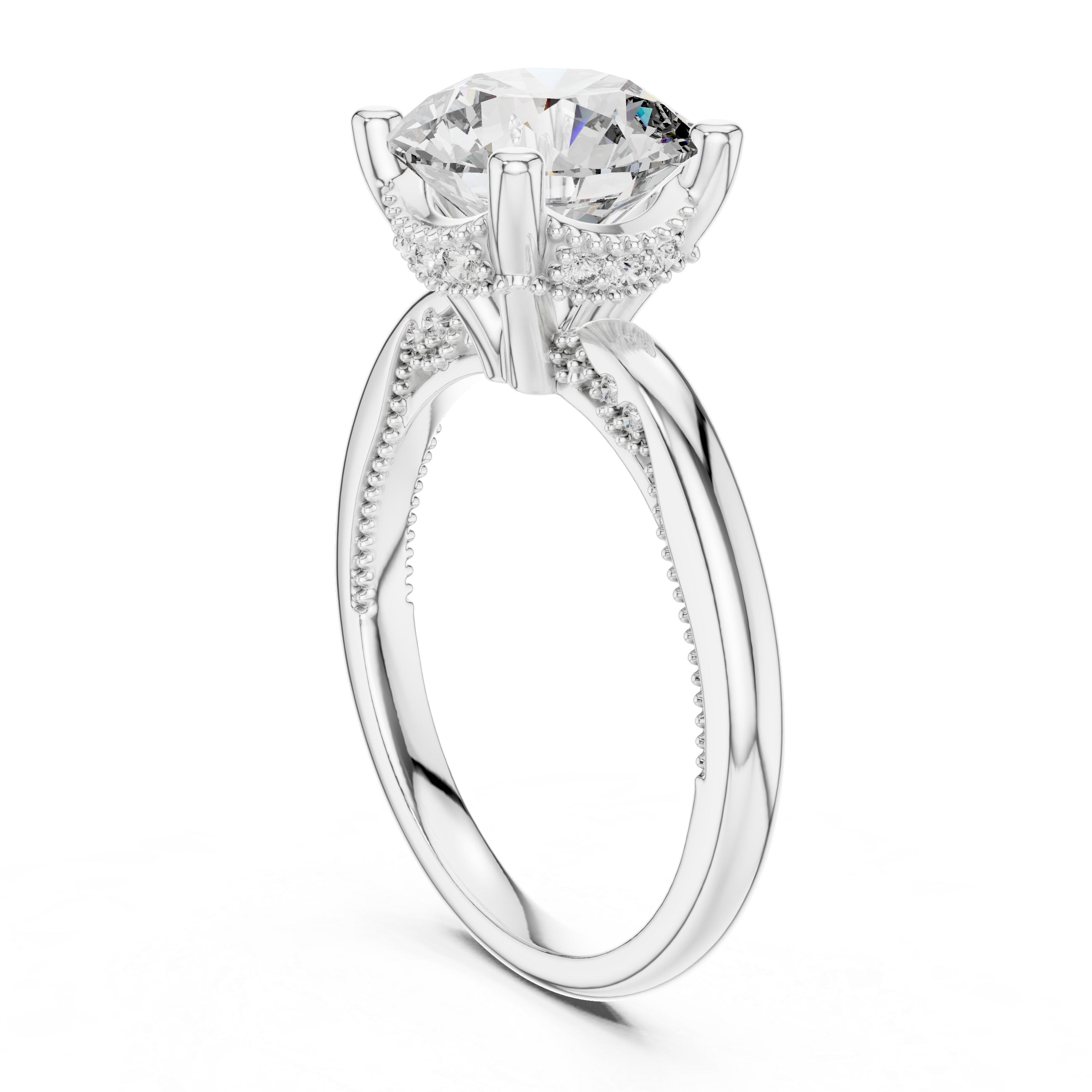 diamond halo engagement ring with milgrain detailing