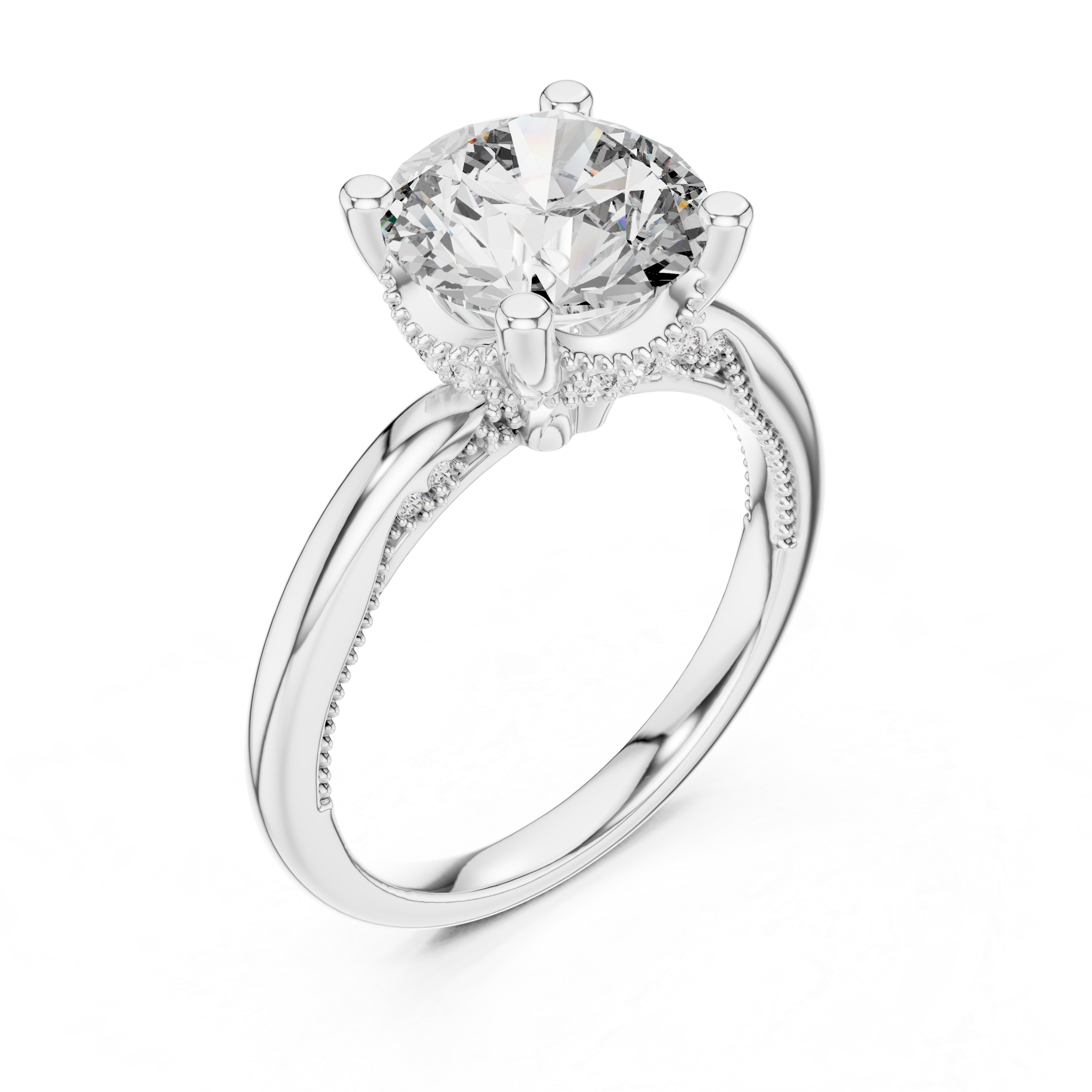 diamond halo engagement ring with milgrain detailing