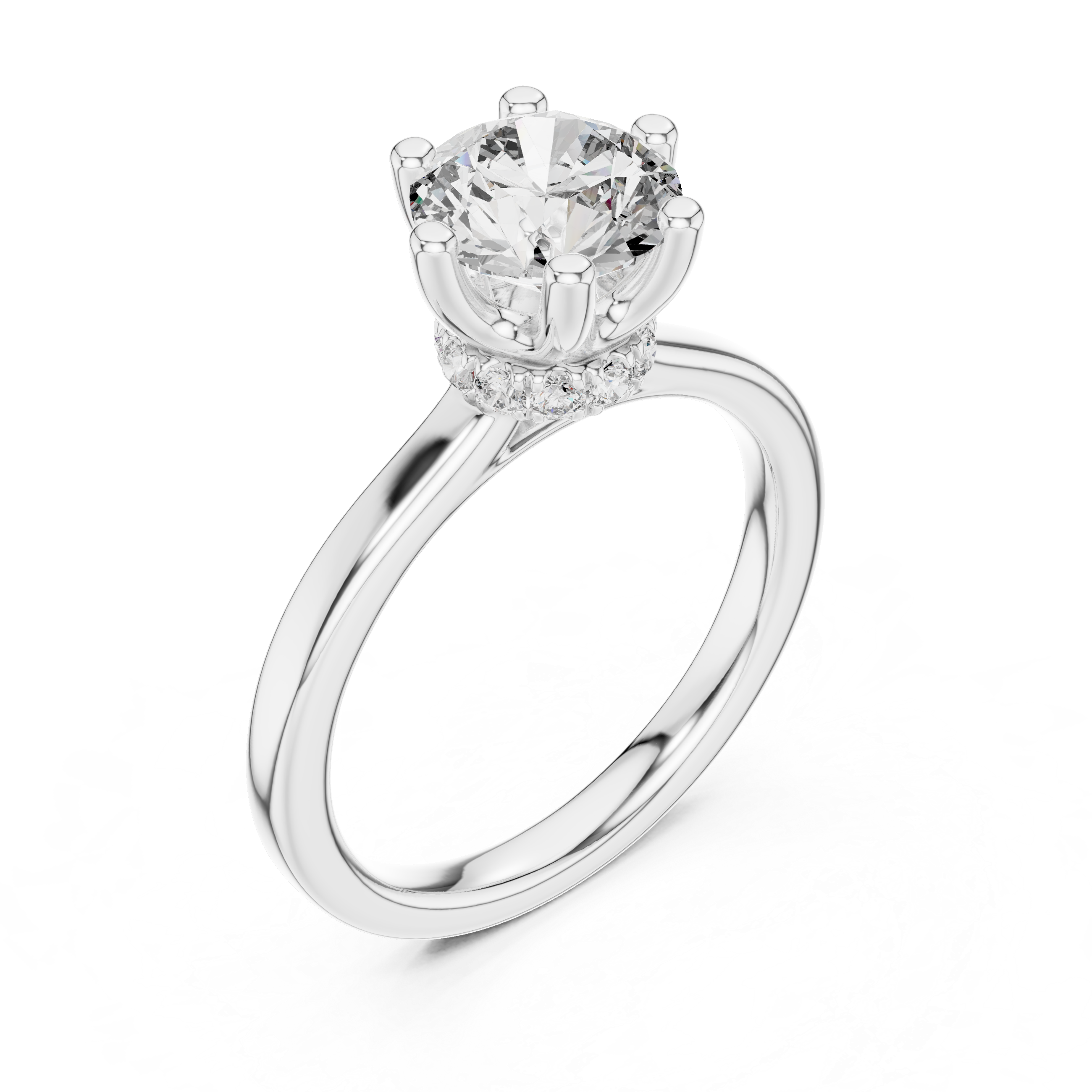 solitaire engagement ring with diamond halo beneath center stone