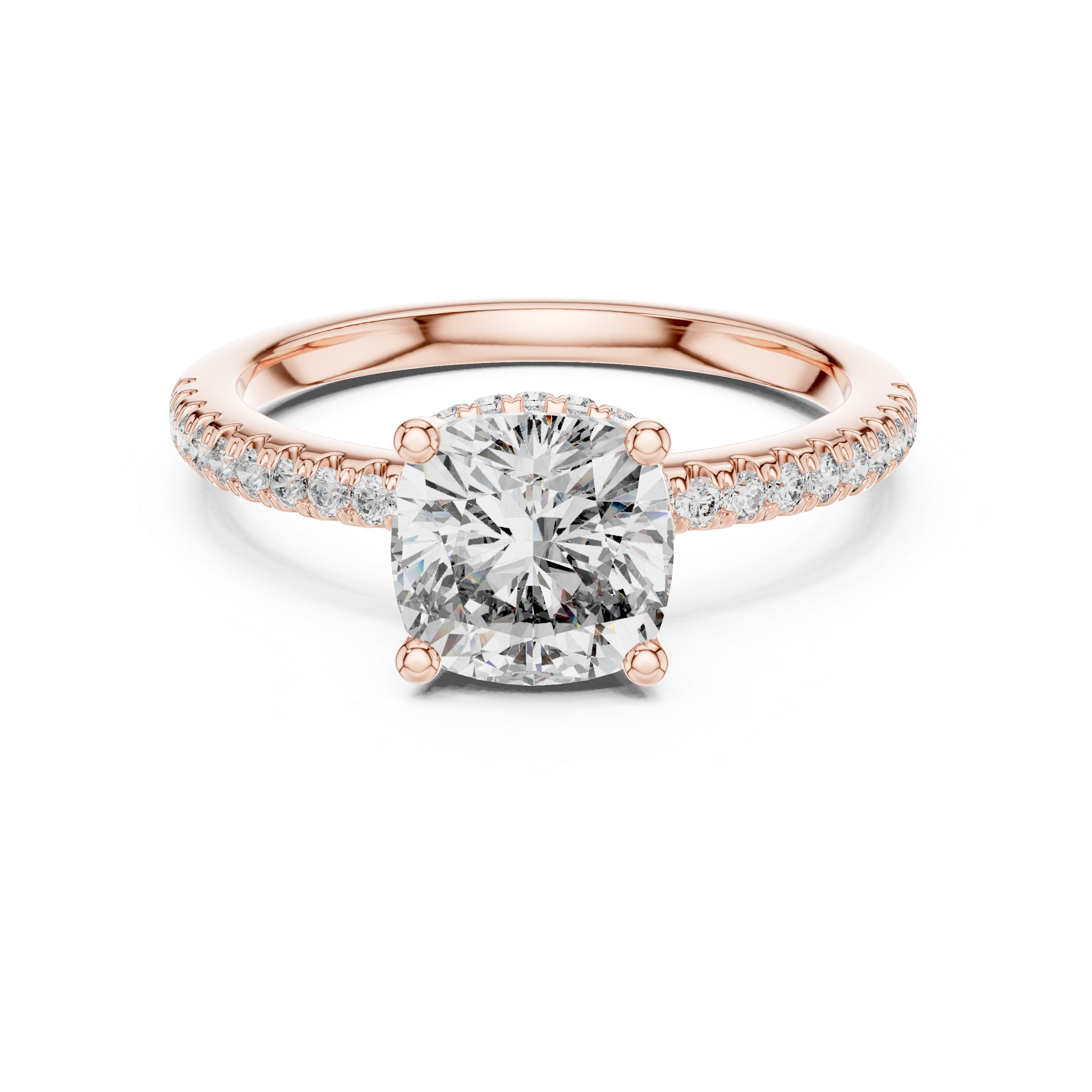 solitaire Diamond halo engagement ring with pav‚ band