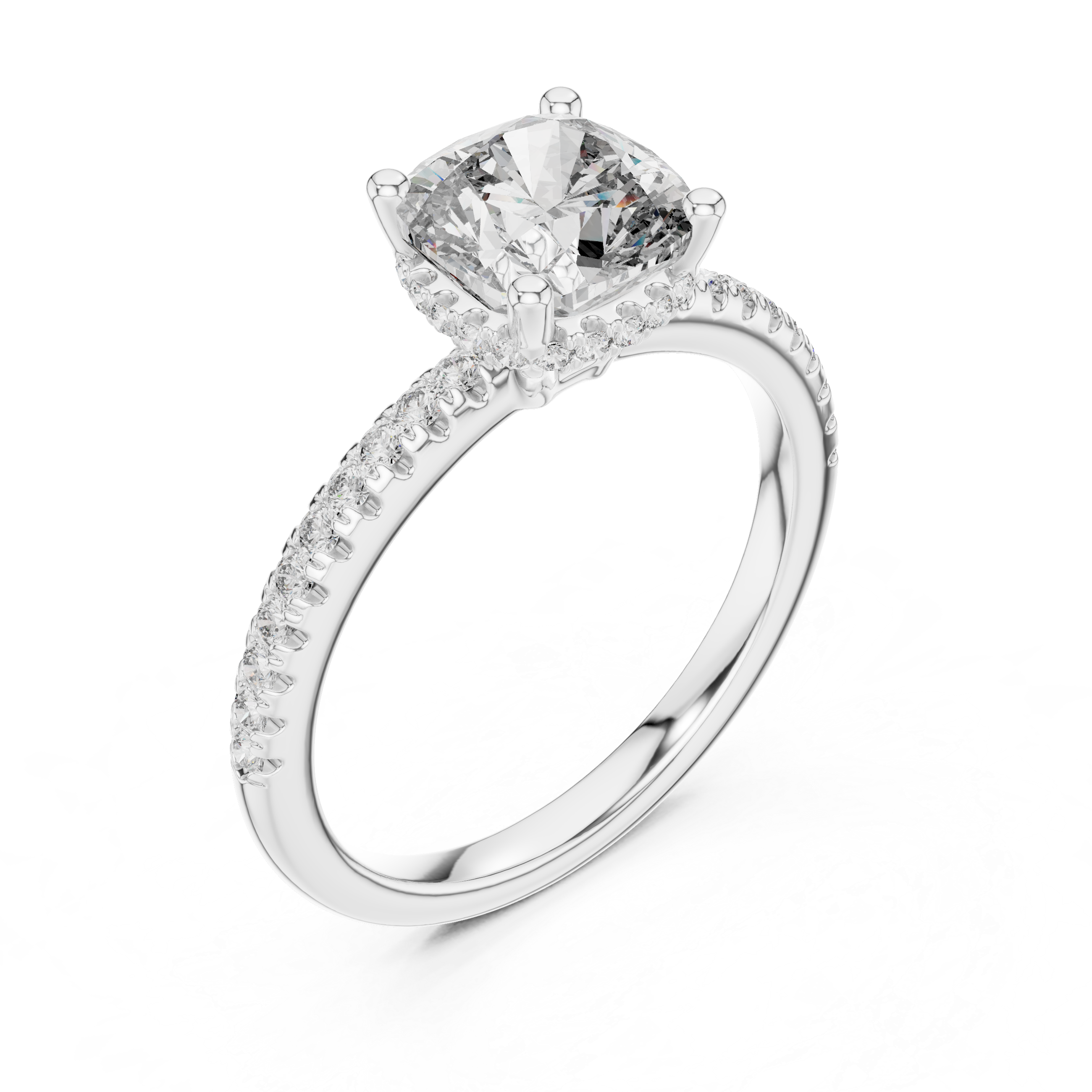 solitaire Diamond halo engagement ring with pav‚ band