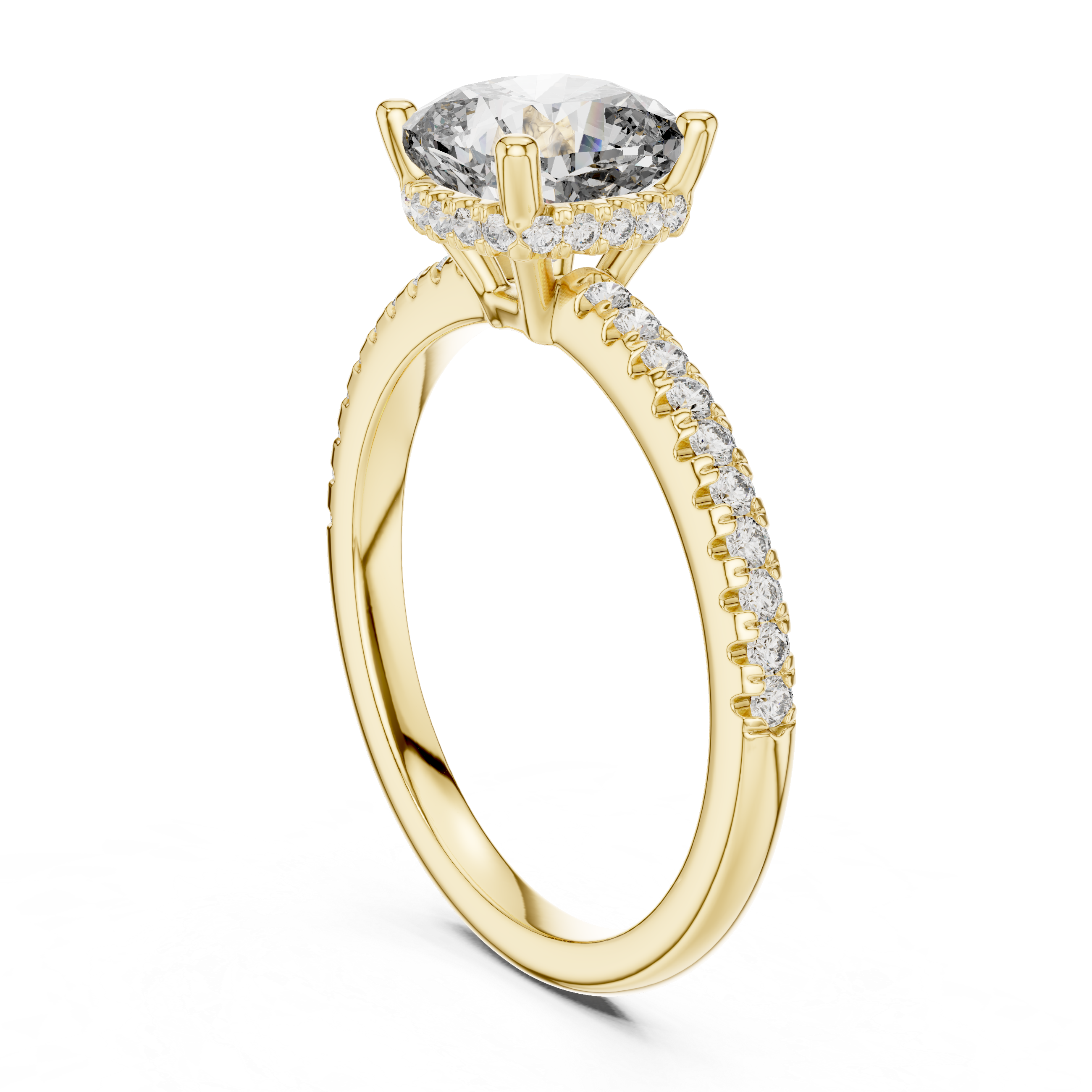 solitaire Diamond halo engagement ring with pav‚ band