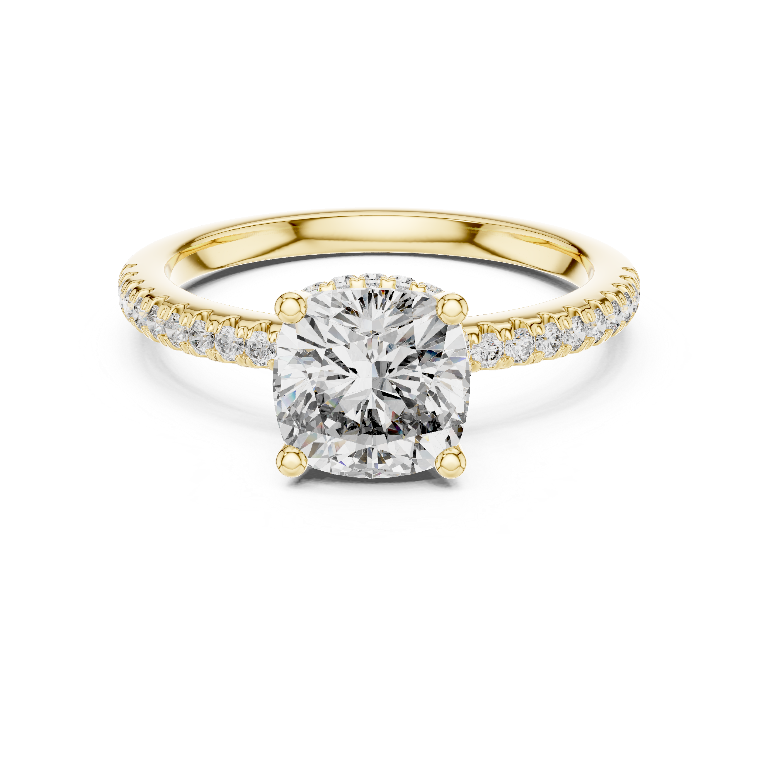 solitaire Diamond halo engagement ring with pav‚ band