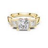Diamond three-stone engagement ring with side princess-cut diamonds