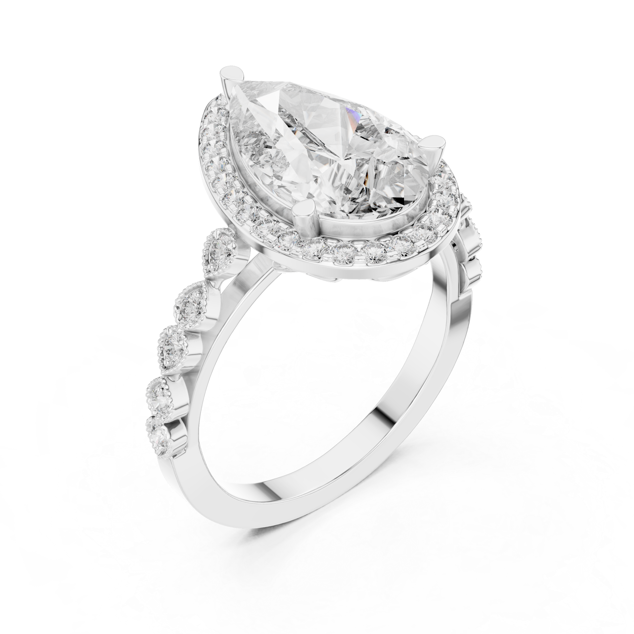Oval Halo Diamond Ring with Bezel-Set Accent Stones